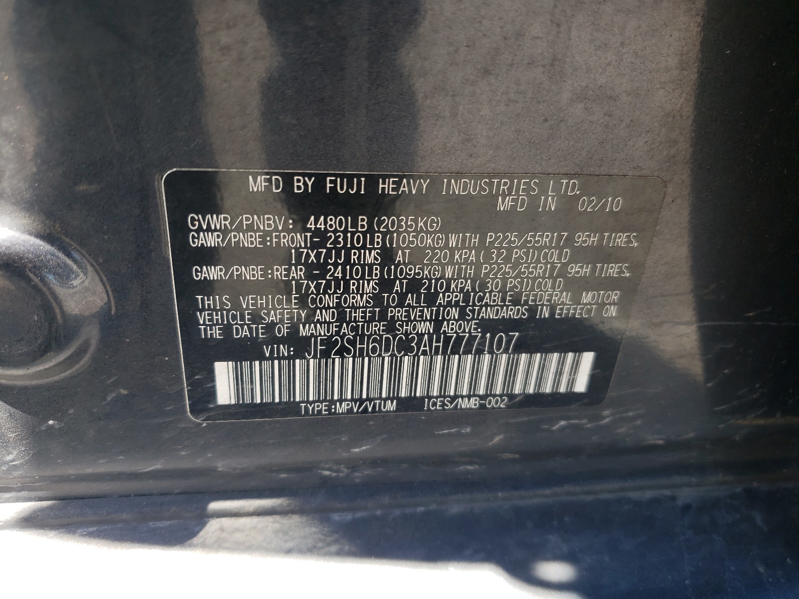Foto 10 de la subasta – 2010 SUBARU FORESTER 2 con VIN JF2SH6DC3AH777107
