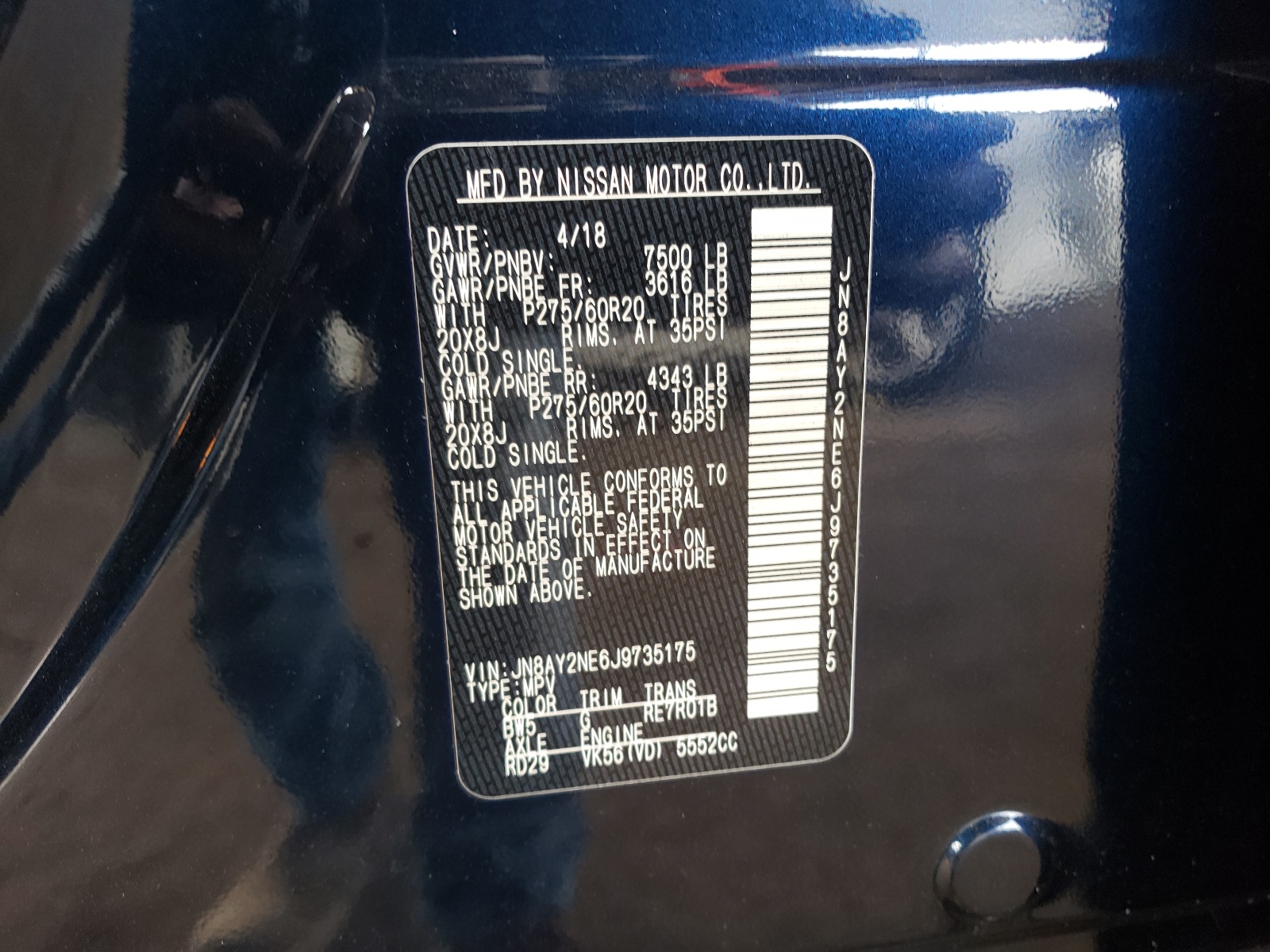Photo 10 from auction – 2018 NISSAN ARMADA PLA with VIN JN8AY2NE6J9735175