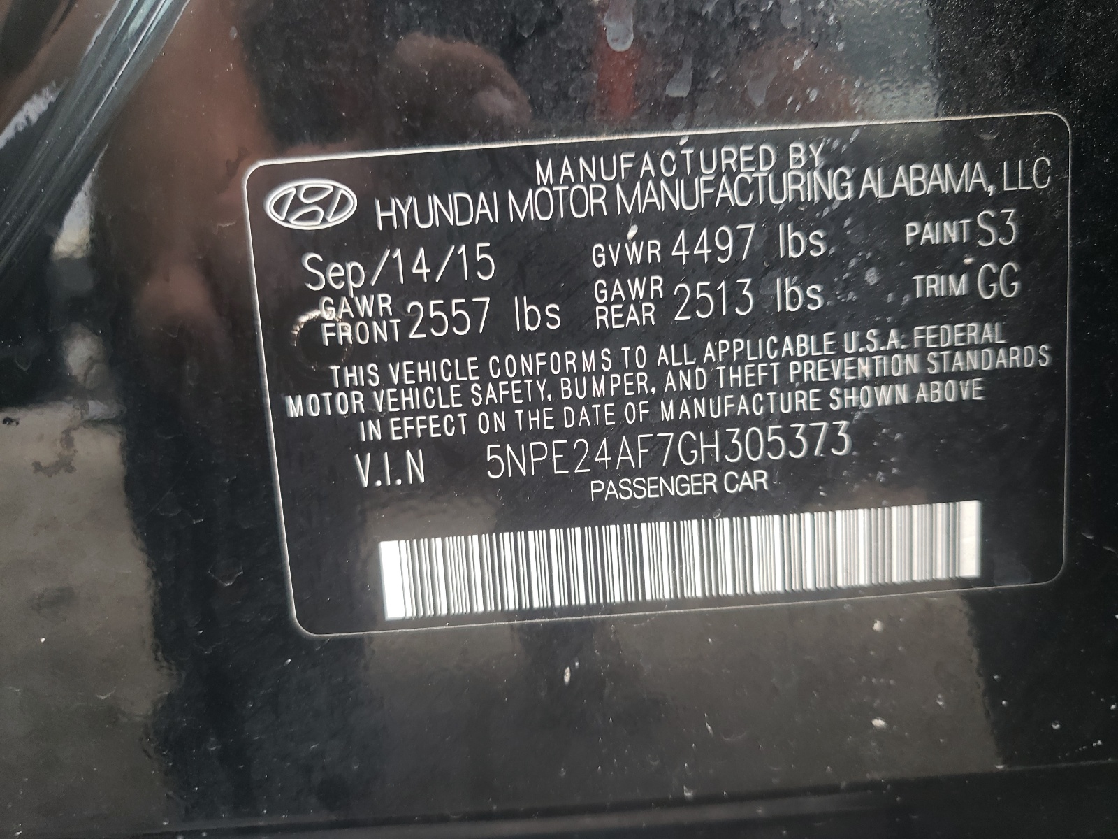 Photo 10 from auction – 2016 HYUNDAI SONATA SE with VIN 5NPE24AF7GH305373