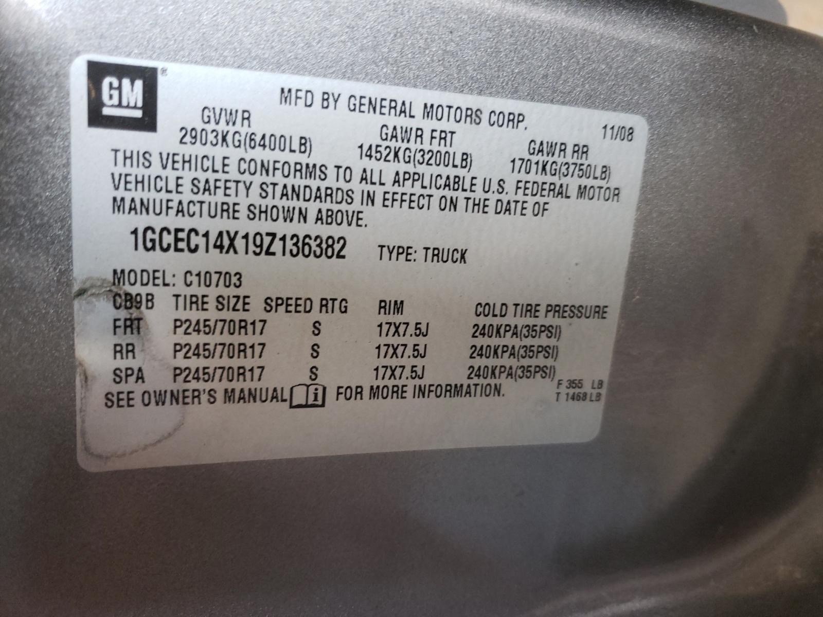 Photo 10 from auction – 2009 CHEVROLET SILVERADO with VIN 1GCEC14X19Z136382
