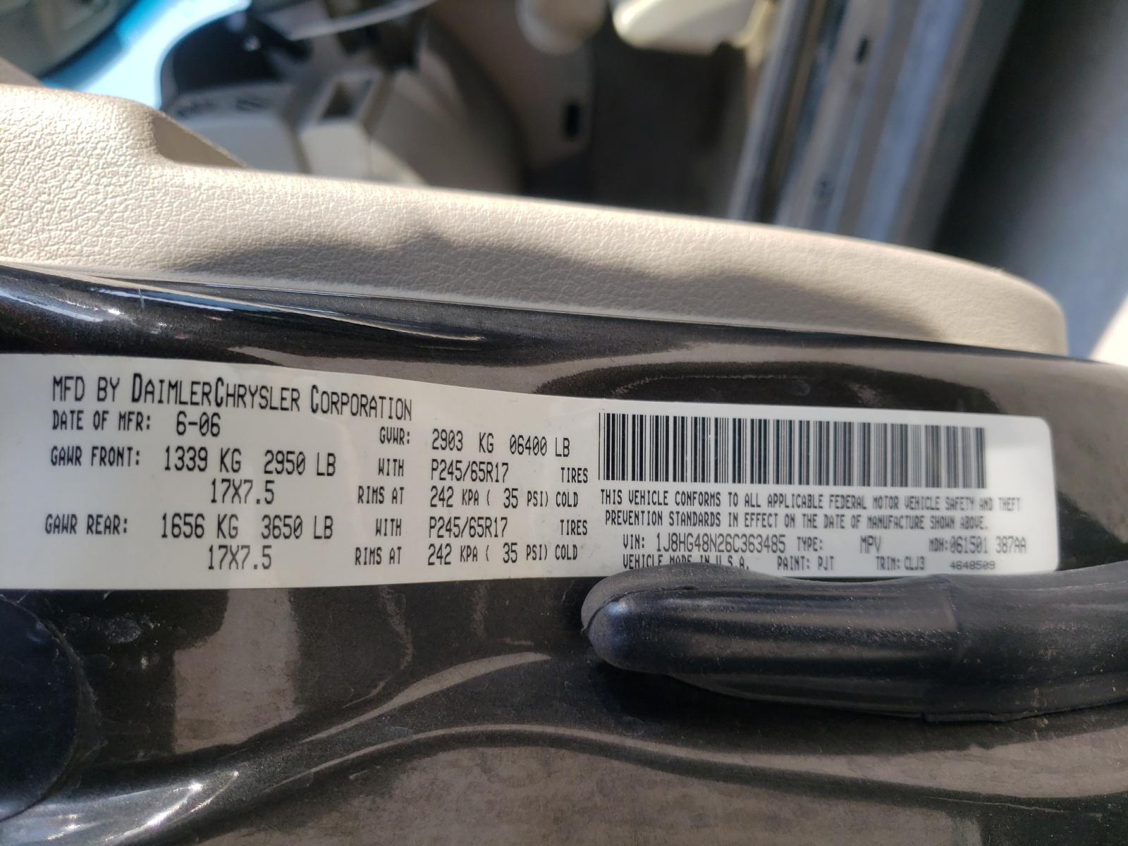 Photo 10 from auction – 2006 JEEP COMMANDER with VIN 1J8HG48N26C363485