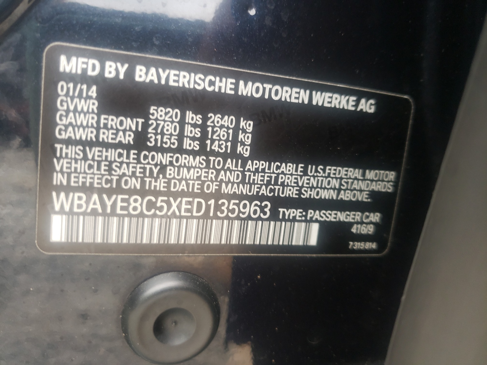 Photo 10 from auction – 2014 BMW 750 IL with VIN WBAYE8C5XED135963