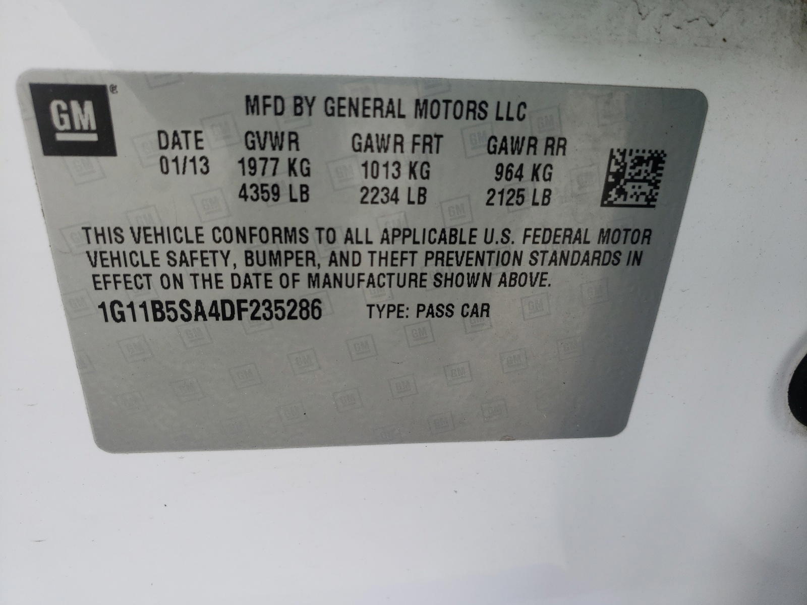 Photo 10 from auction – 2013 CHEVROLET MALIBU LS with VIN 1G11B5SA4DF235286