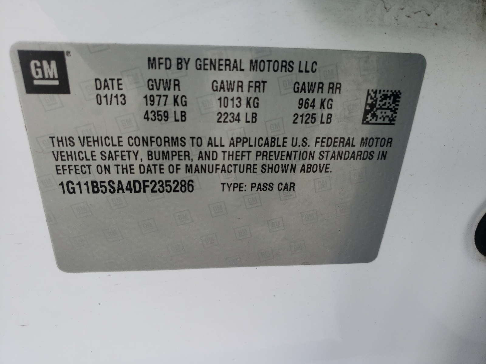 Zdjęcie 10 z aukcji – 2013 CHEVROLET MALIBU LS z VIN 1G11B5SA4DF235286