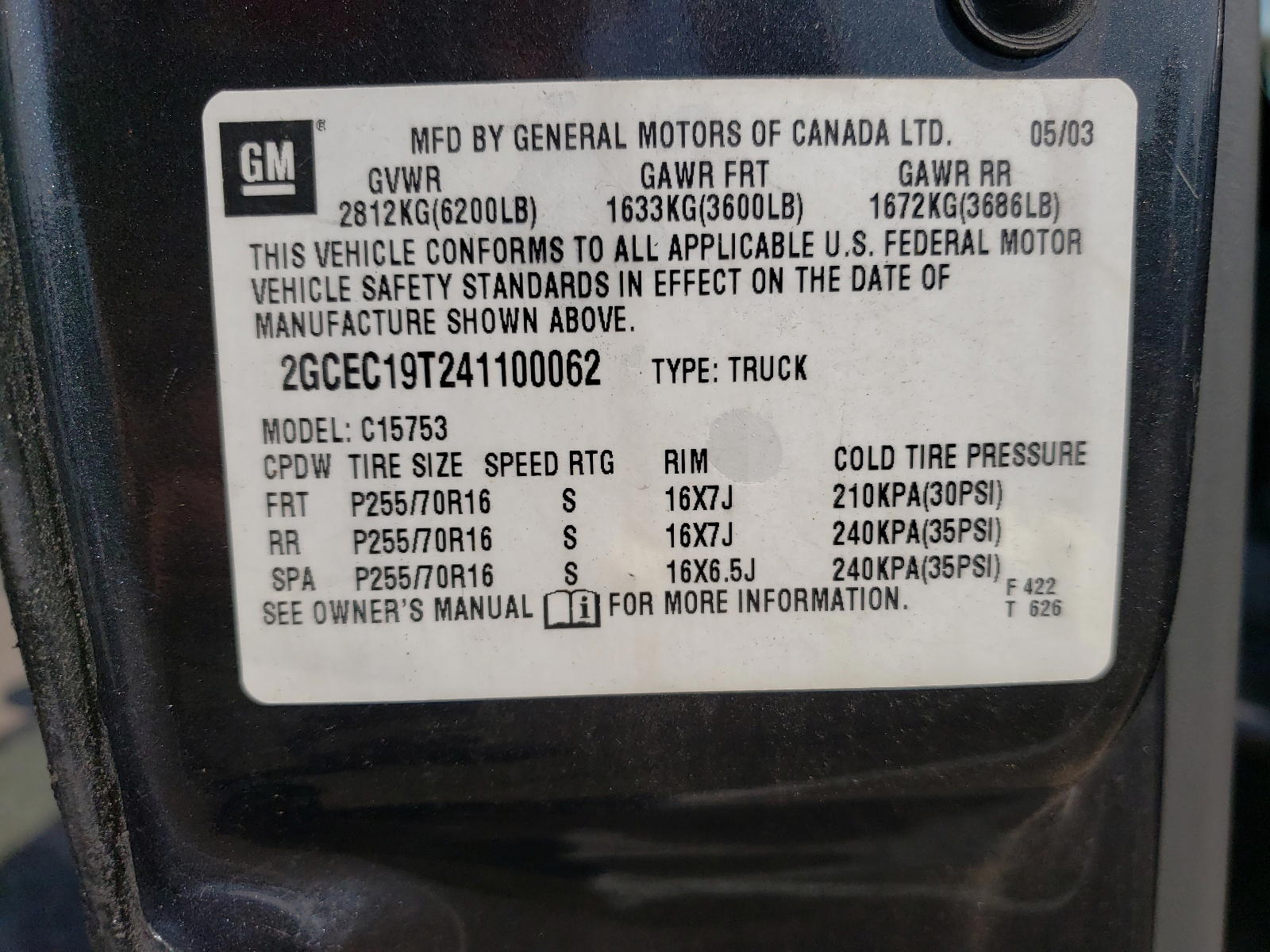 Photo 10 from auction – 2004 CHEVROLET SILVERADO with VIN 2GCEC19T241100062