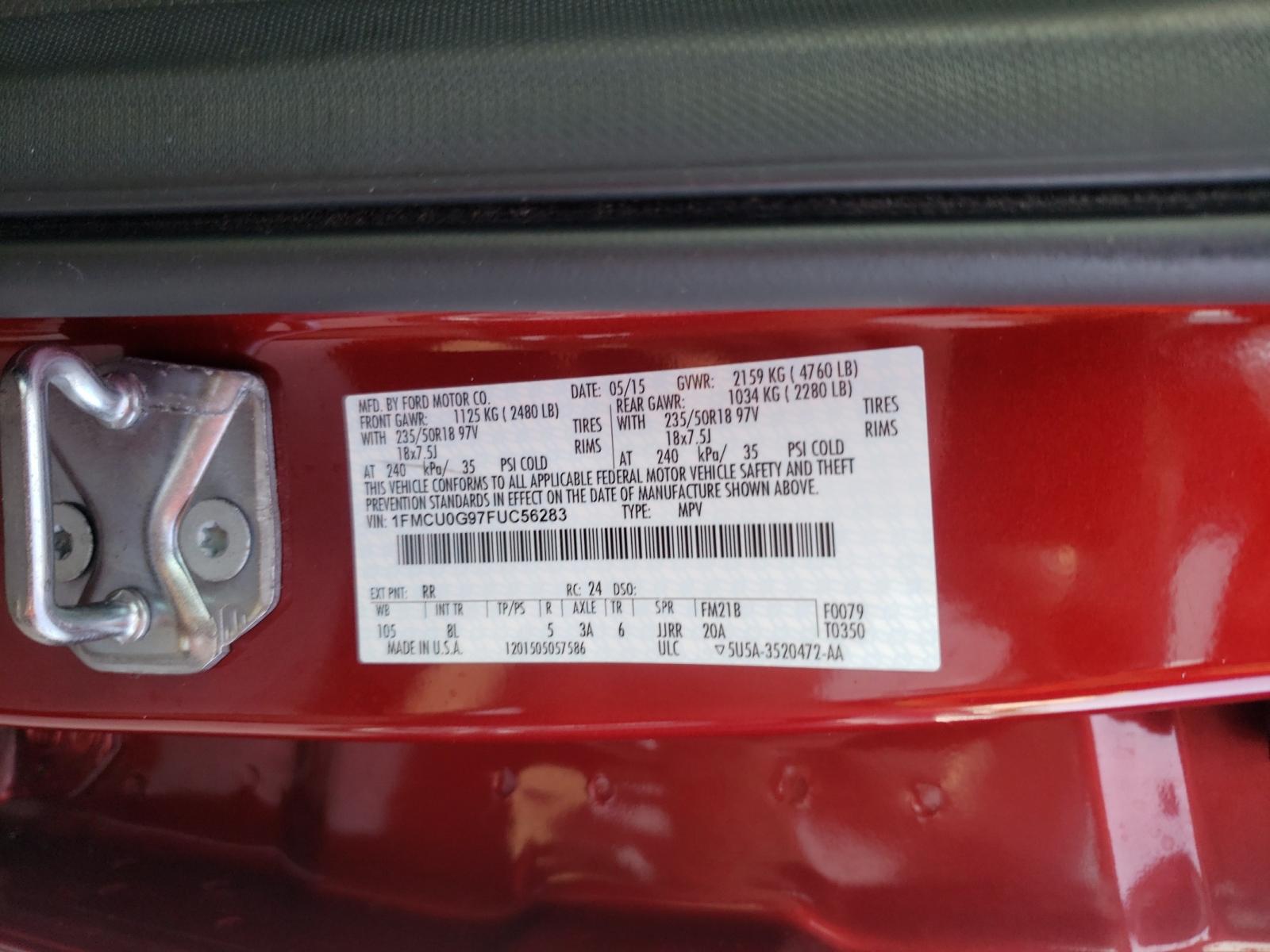 Photo 10 from auction – 2015 FORD ESCAPE SE with VIN 1FMCU0G97FUC56283