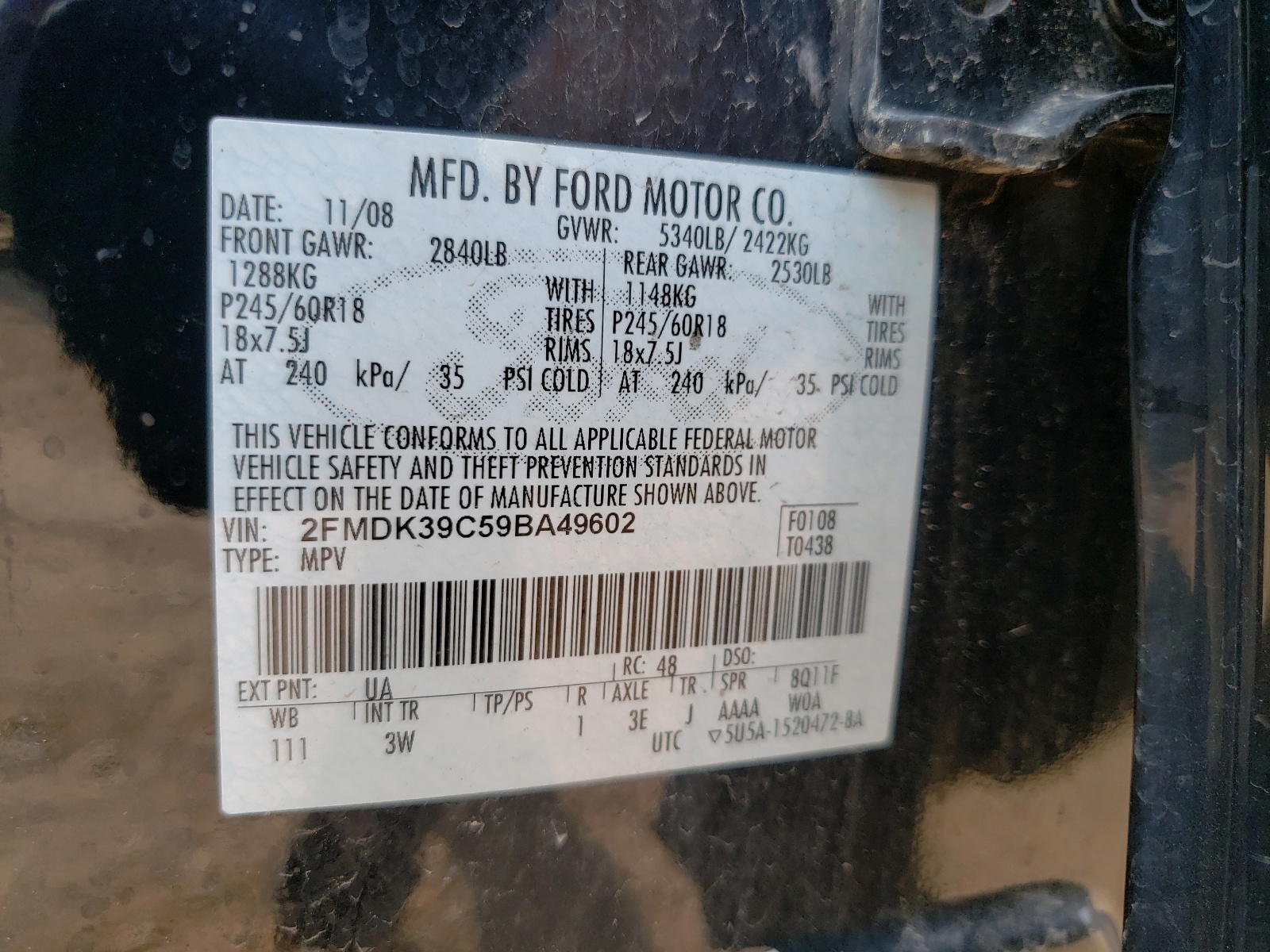Photo 10 from auction – 2009 FORD EDGE LIMIT with VIN 2FMDK39C59BA49602