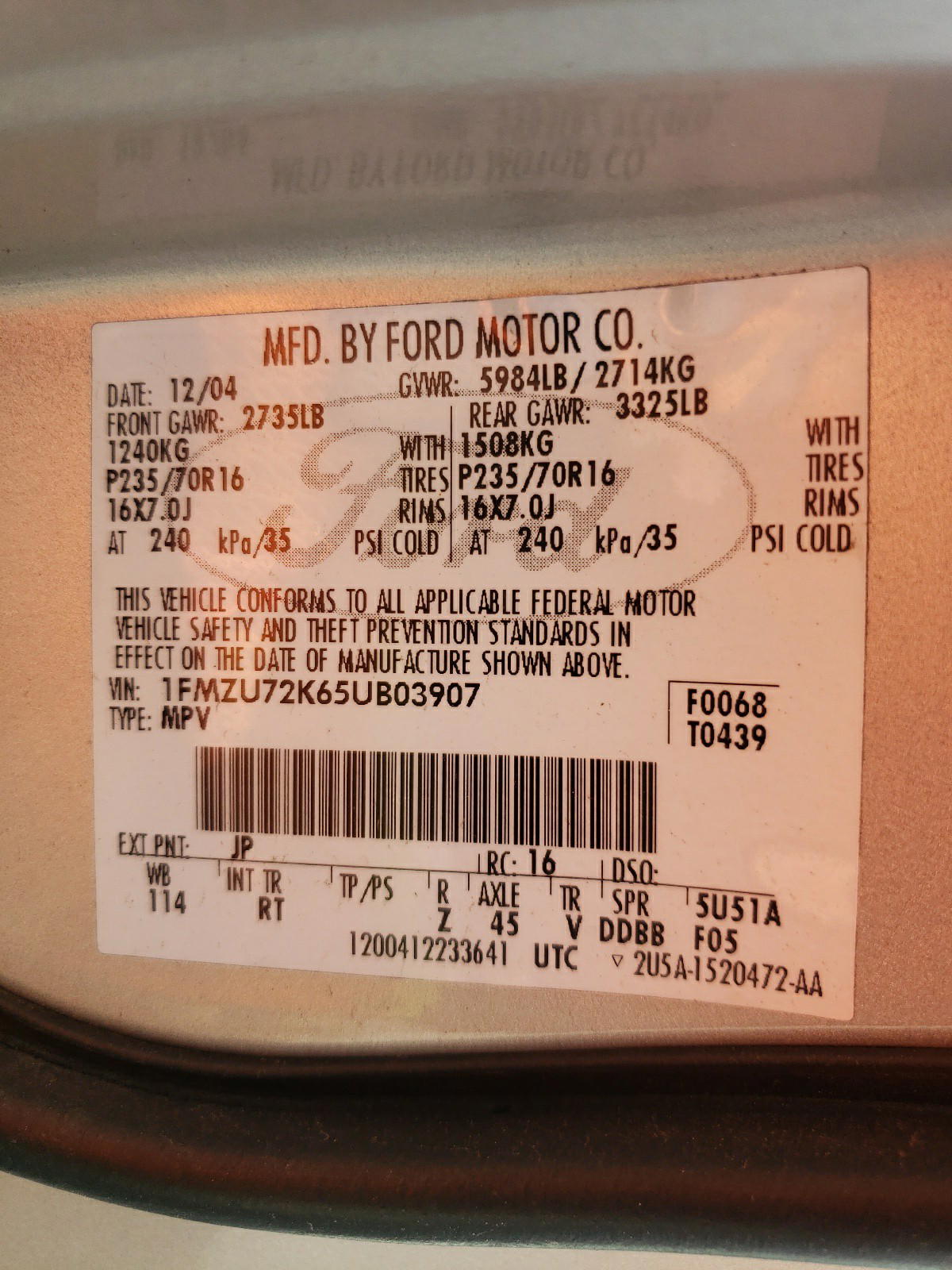 Photo 10 from auction – 2005 FORD EXPLORER X with VIN 1FMZU72K65UB03907