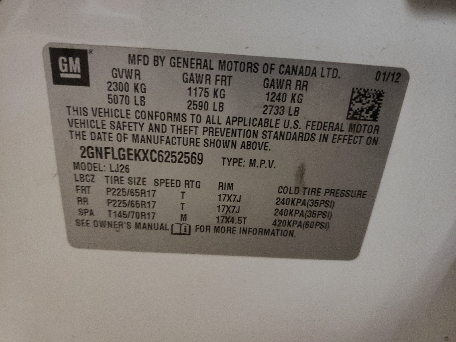 Zdjęcie 10 z aukcji – 2012 CHEVROLET EQUINOX LT z VIN 2GNFLGEKXC6252569