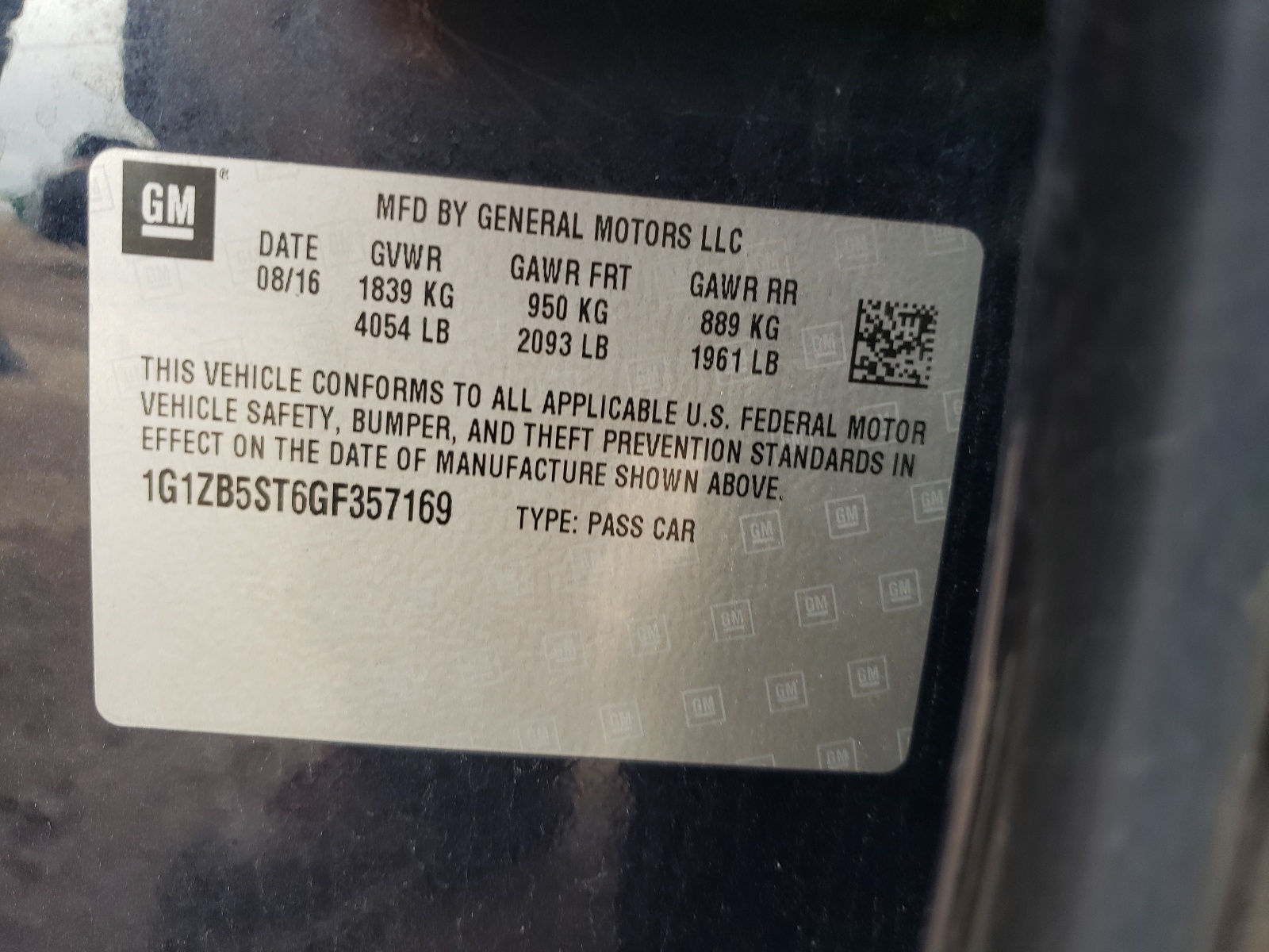 Photo 10 from auction – 2016 CHEVROLET MALIBU LS with VIN 1G1ZB5ST6GF357169