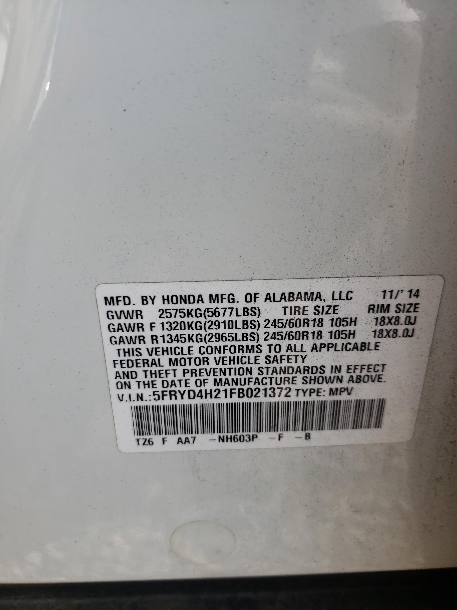 Photo 10 from auction – 2015 ACURA MDX with VIN 5FRYD4H21FB021372