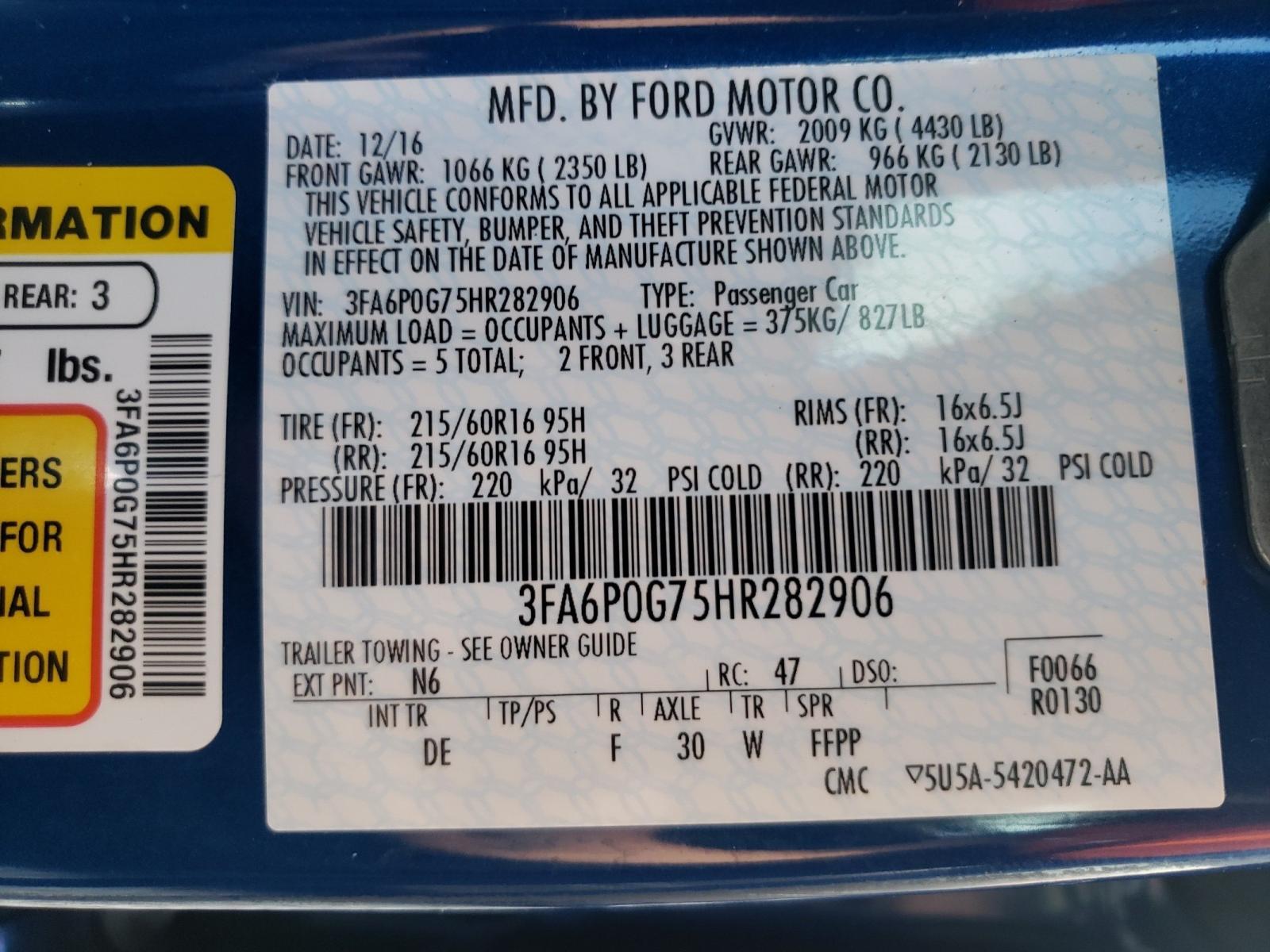 Photo 10 from auction – 2017 FORD FUSION S with VIN 3FA6P0G75HR282906