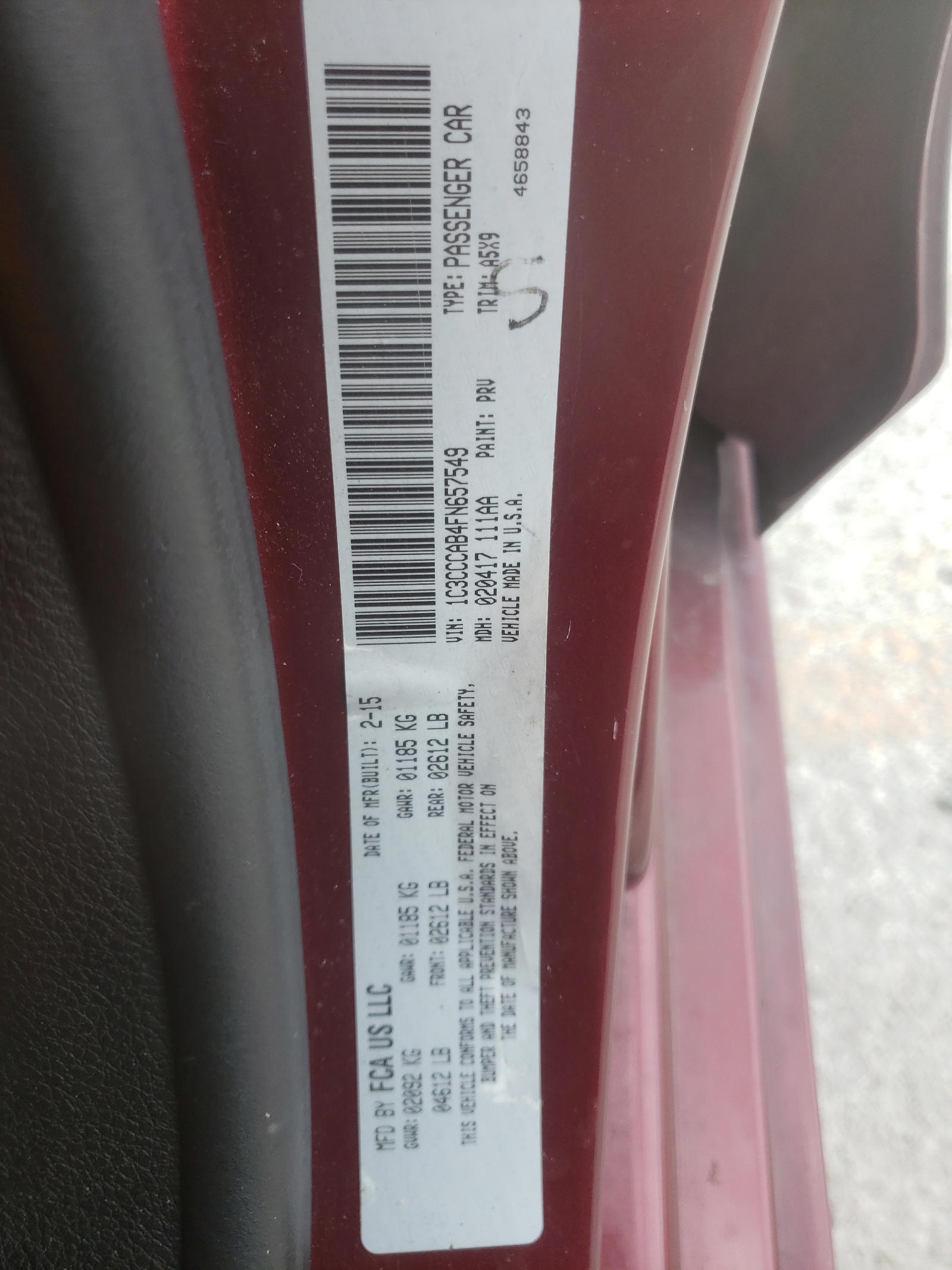 Photo 10 from auction – 2015 CHRYSLER 200 LIMITE with VIN 1C3CCCAB4FN657549