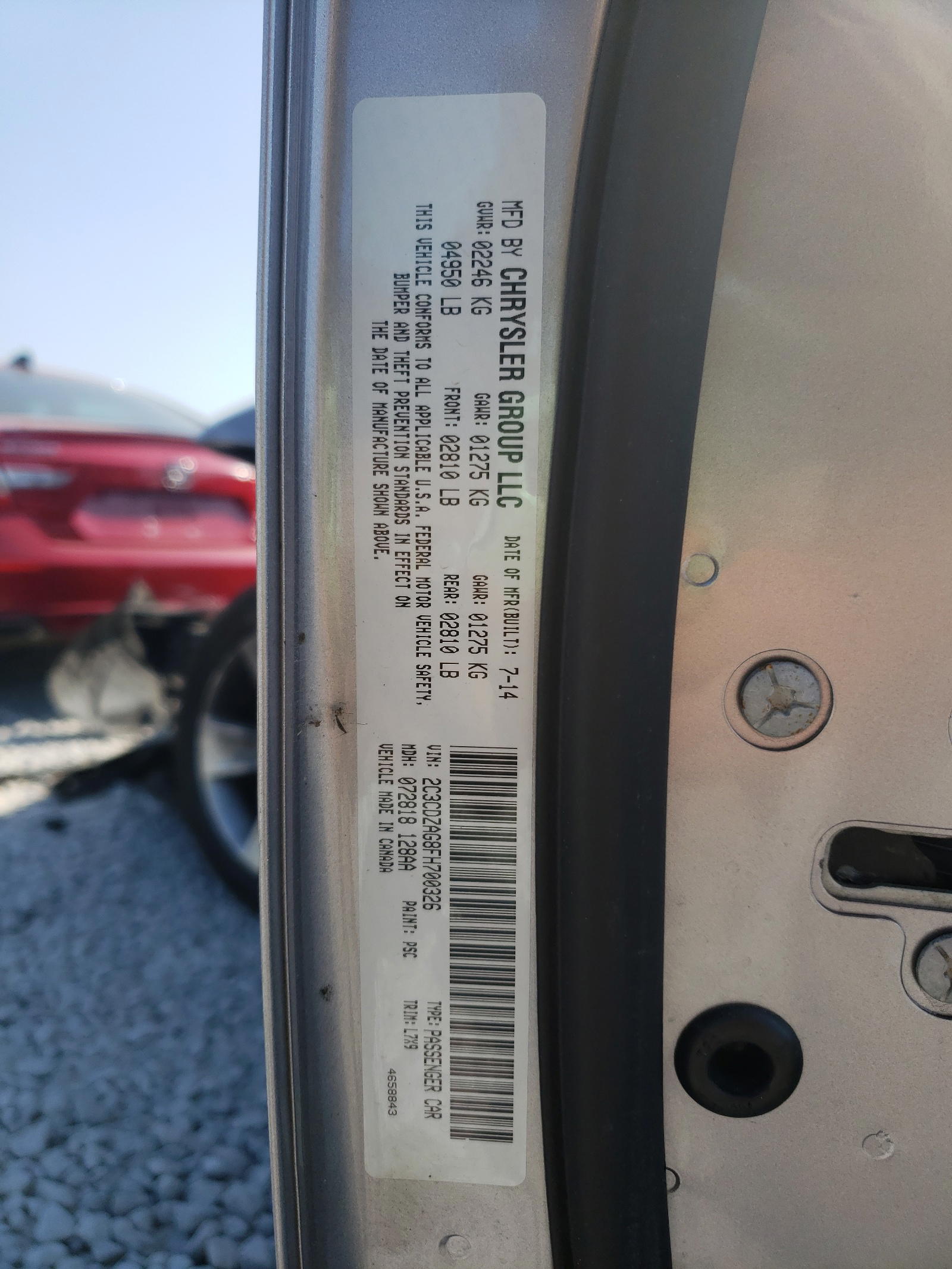 Photo 10 from auction – 2015 DODGE CHALLENGER with VIN 2C3CDZAG8FH700326