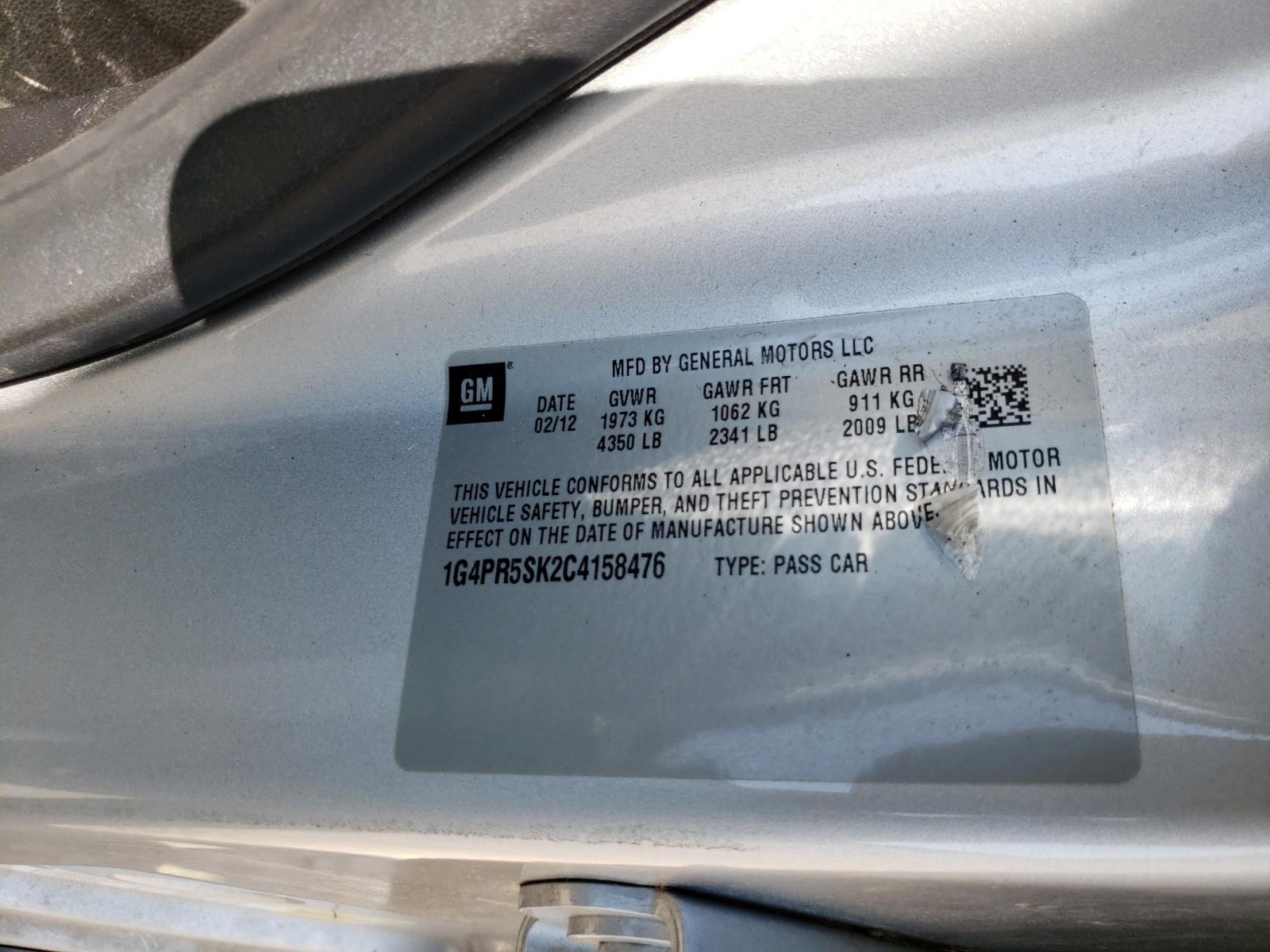 Photo 10 from auction – 2012 BUICK VERANO CON with VIN 1G4PR5SK2C4158476