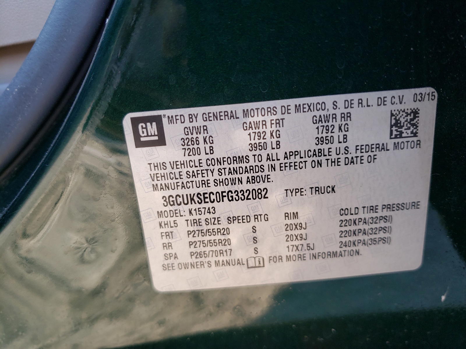 Photo 10 from auction – 2015 CHEVROLET SILVERADO with VIN 3GCUKSEC0FG332082