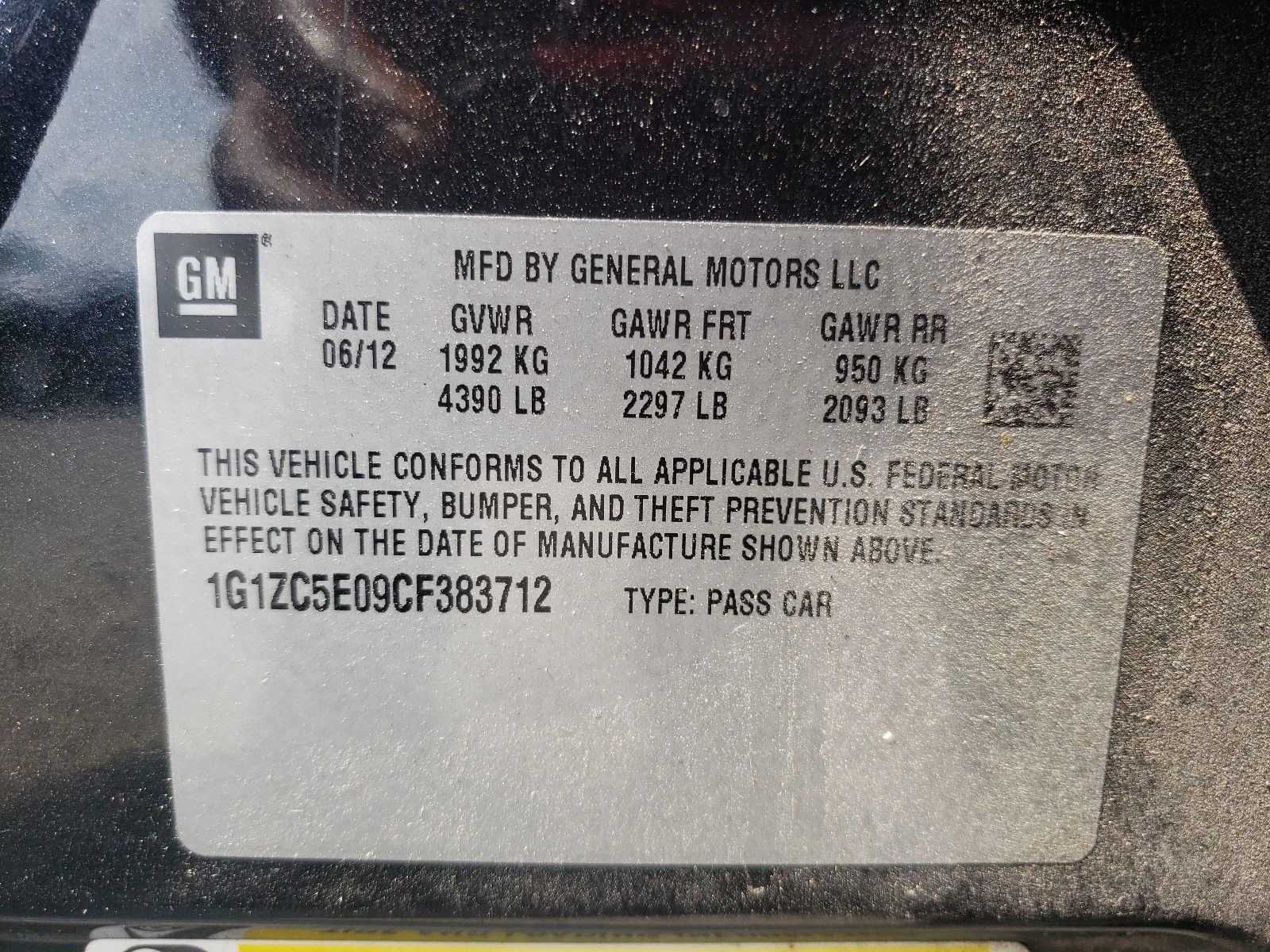 Photo 10 from auction – 2012 CHEVROLET MALIBU 1LT with VIN 1G1ZC5E09CF383712