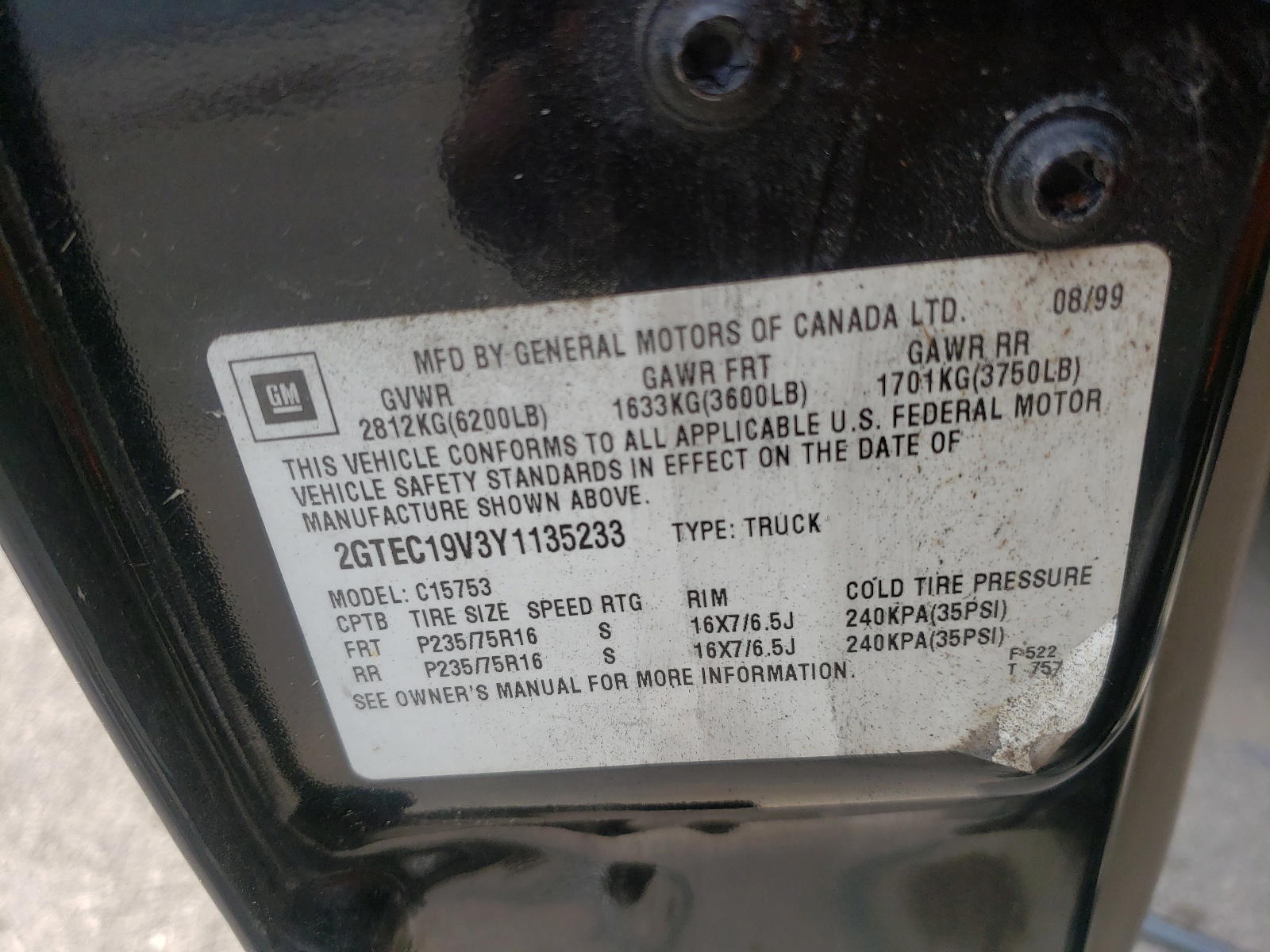 Photo 10 from auction – 2000 GMC NEW SIERRA with VIN 2GTEC19V3Y1135233