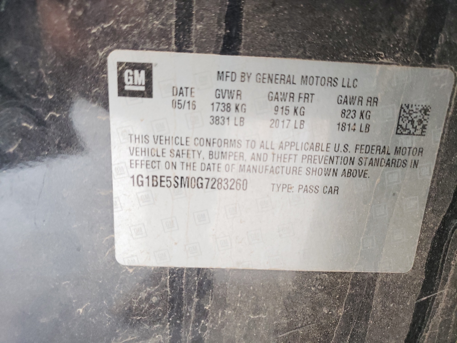 Photo 10 from auction – 2016 CHEVROLET CRUZE with VIN 1G1BE5SM0G7283260