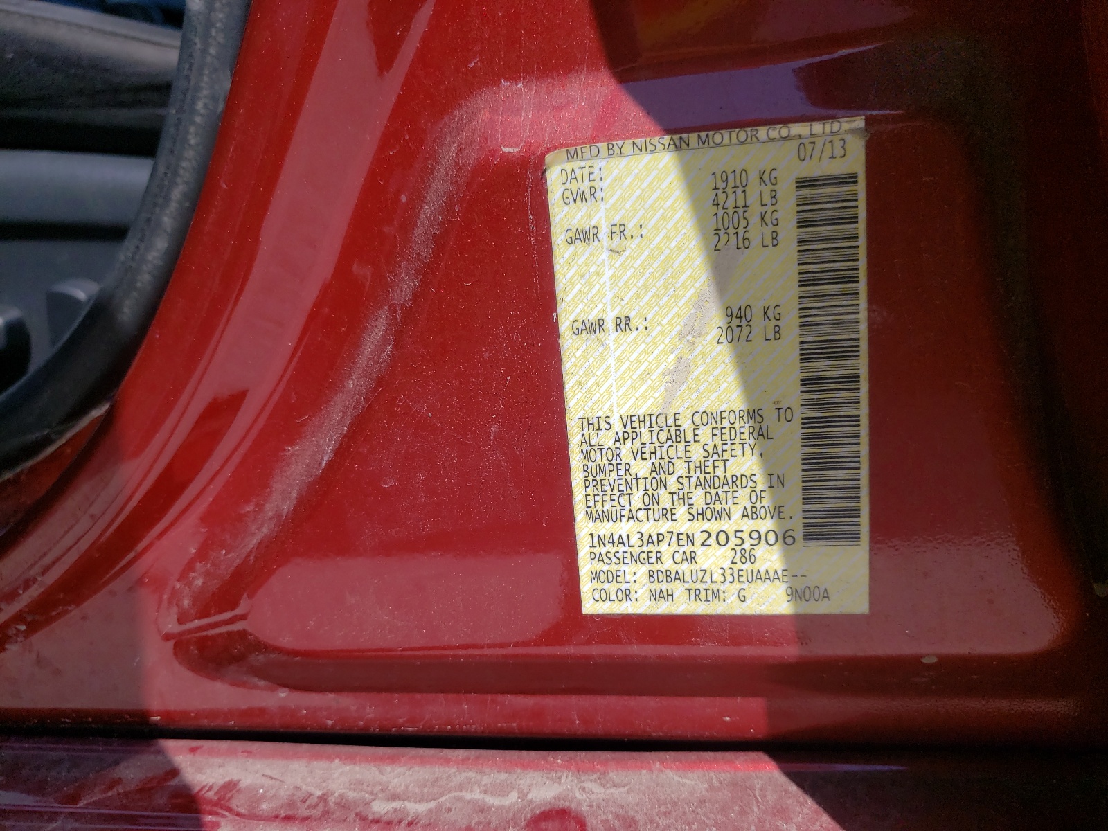 Photo 10 from auction – 2014 NISSAN ALTIMA 2.5 with VIN 1N4AL3AP7EN205906
