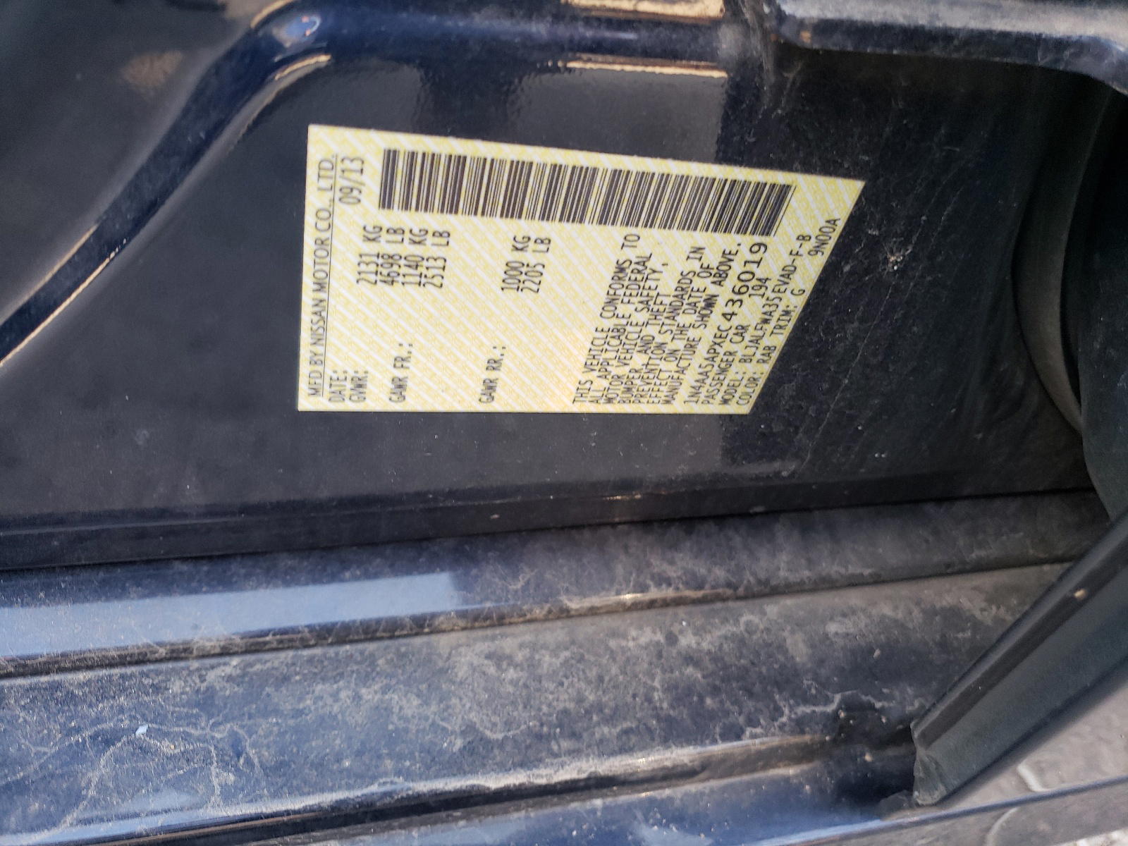 Photo 10 from auction – 2014 NISSAN MAXIMA S with VIN 1N4AA5APXEC436019
