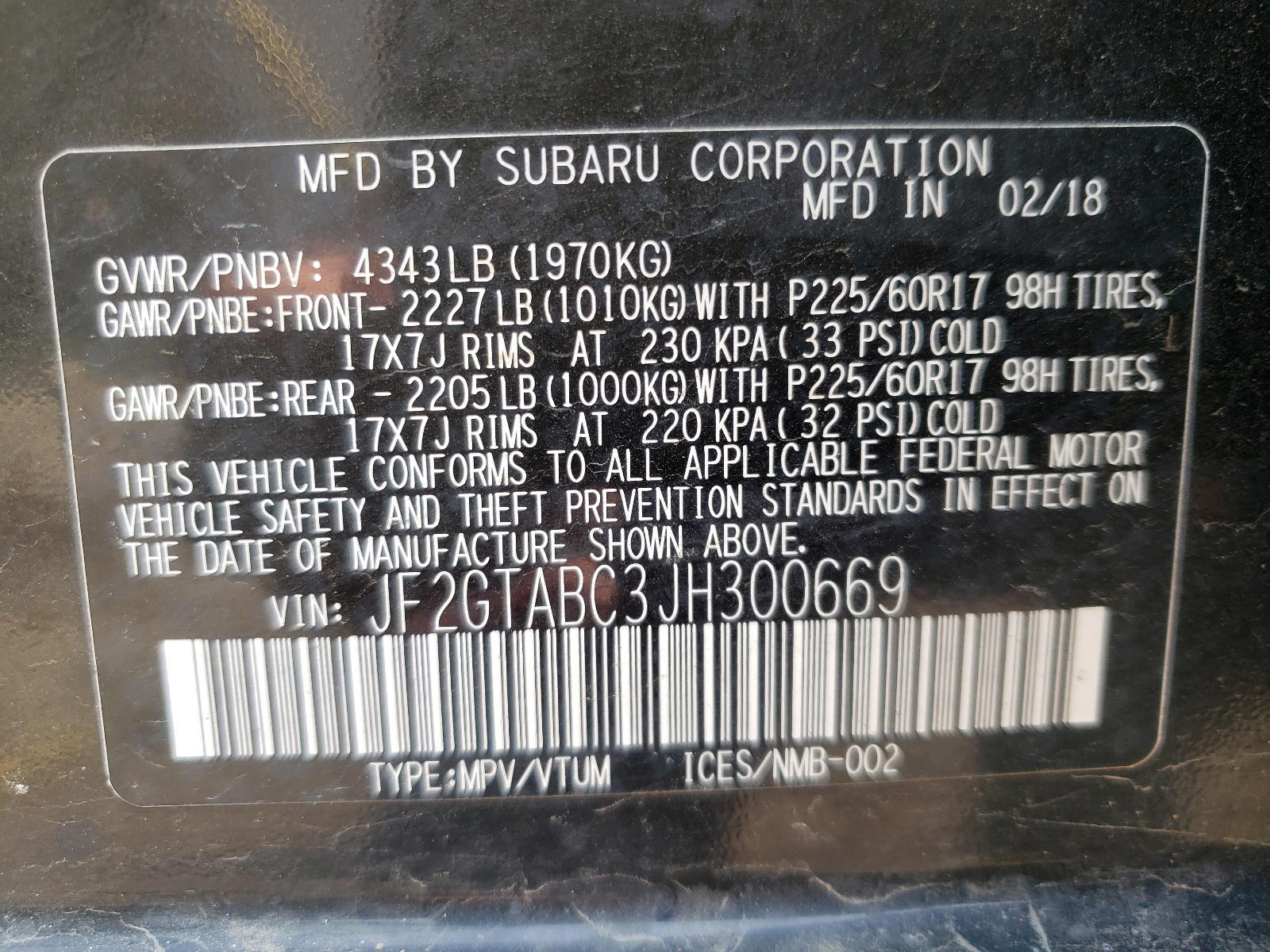 Photo 10 from auction – 2018 SUBARU CROSSTREK with VIN JF2GTABC3JH300669