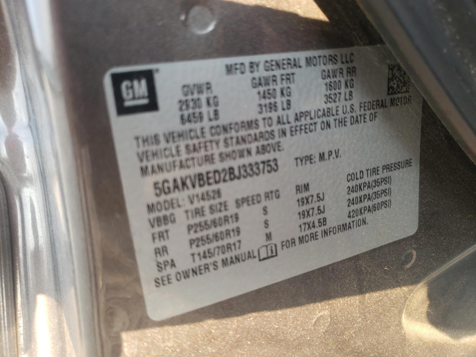 Photo 10 from auction – 2011 BUICK ENCLAVE CX with VIN 5GAKVBED2BJ333753