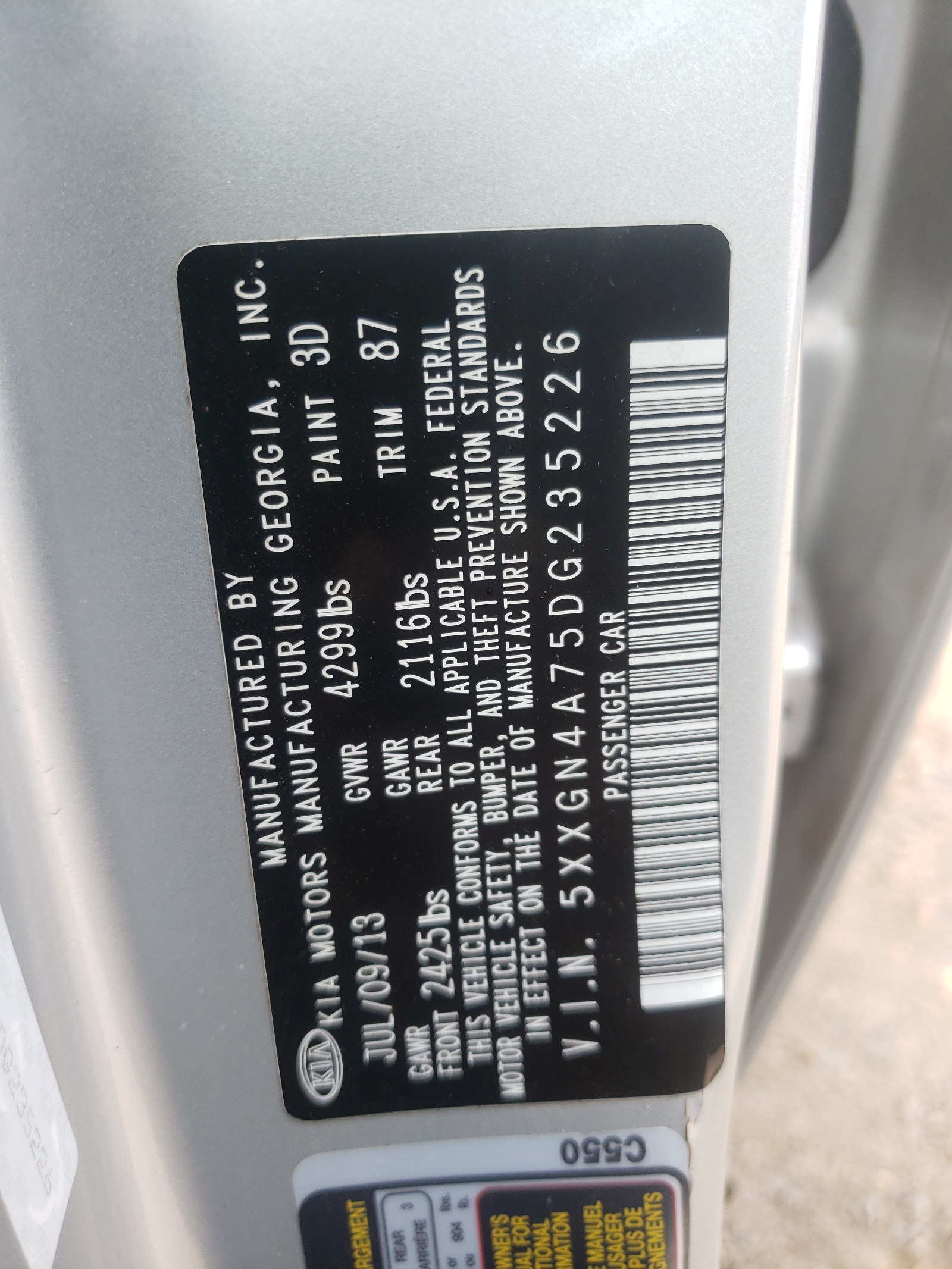 Zdjęcie 10 z aukcji – 2013 KIA OPTIMA EX z VIN 5XXGN4A75DG235226