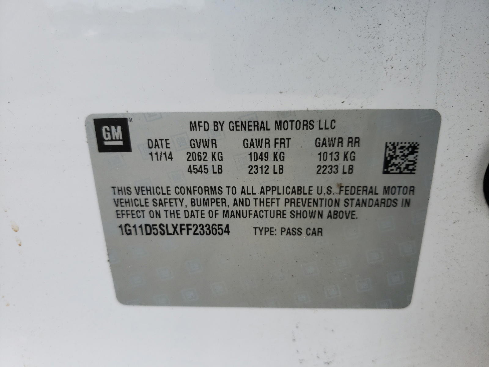 Photo 10 from auction – 2015 CHEVROLET MALIBU 2LT with VIN 1G11D5SLXFF233654