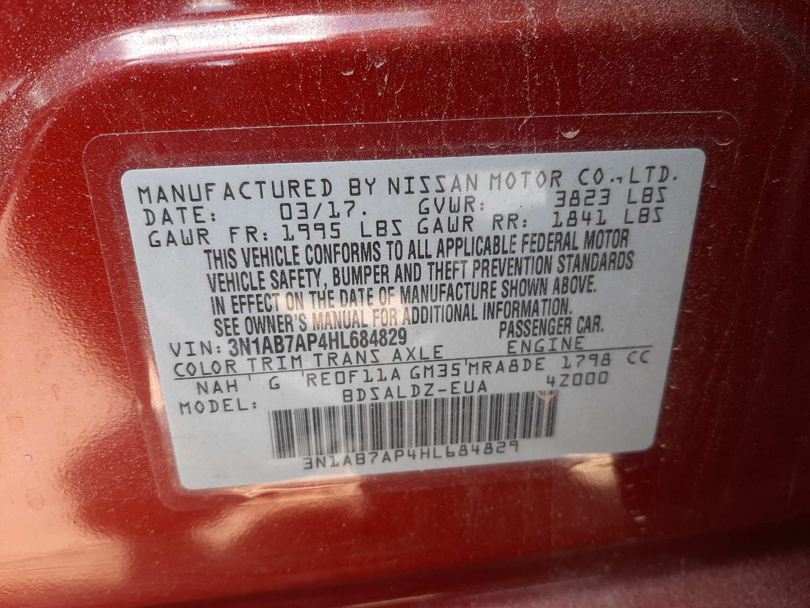 Photo 10 from auction – 2017 NISSAN SENTRA S with VIN 3N1AB7AP4HL684829
