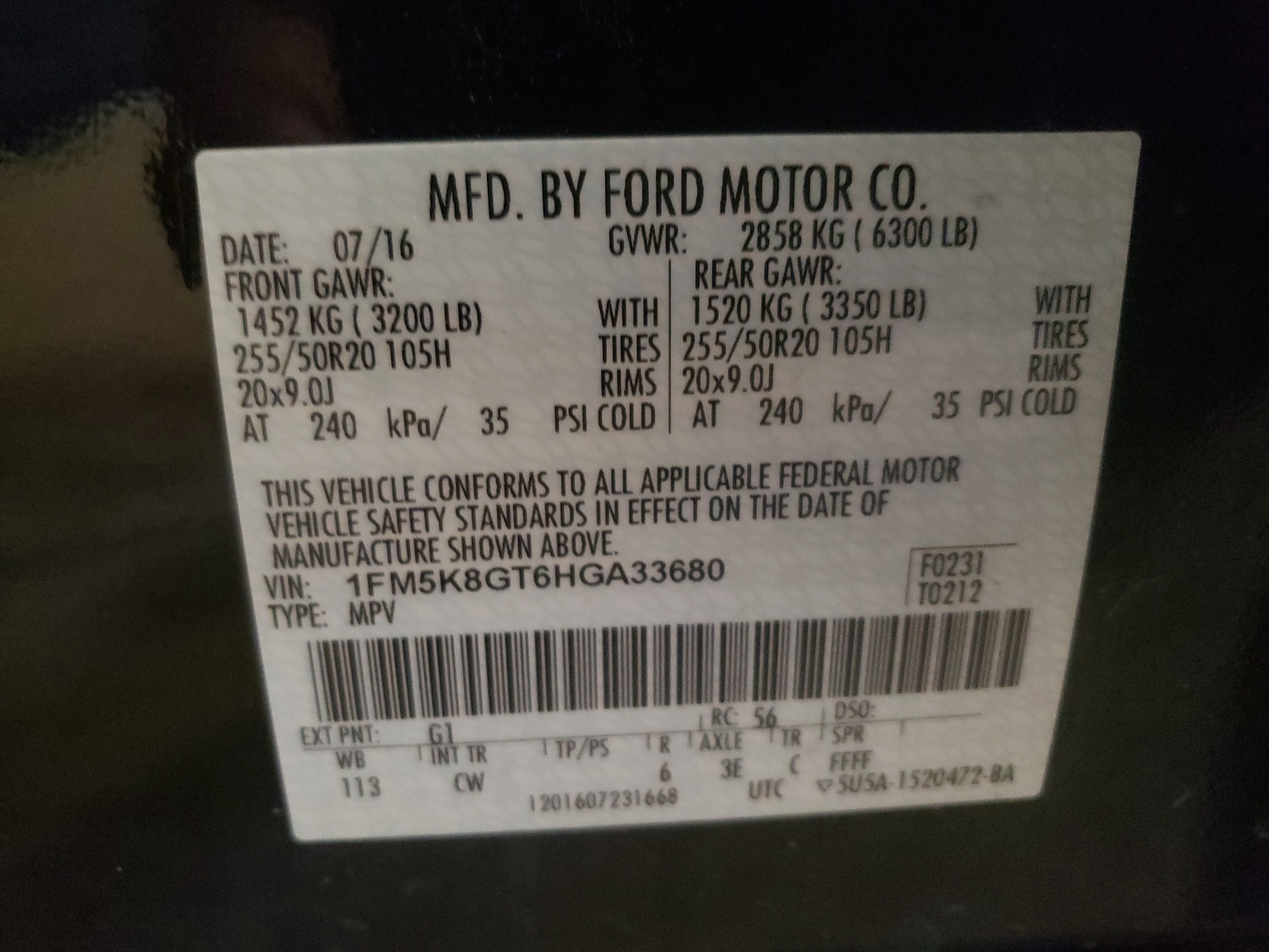 Photo 10 from auction – 2017 FORD EXPLORER S with VIN 1FM5K8GT6HGA33680