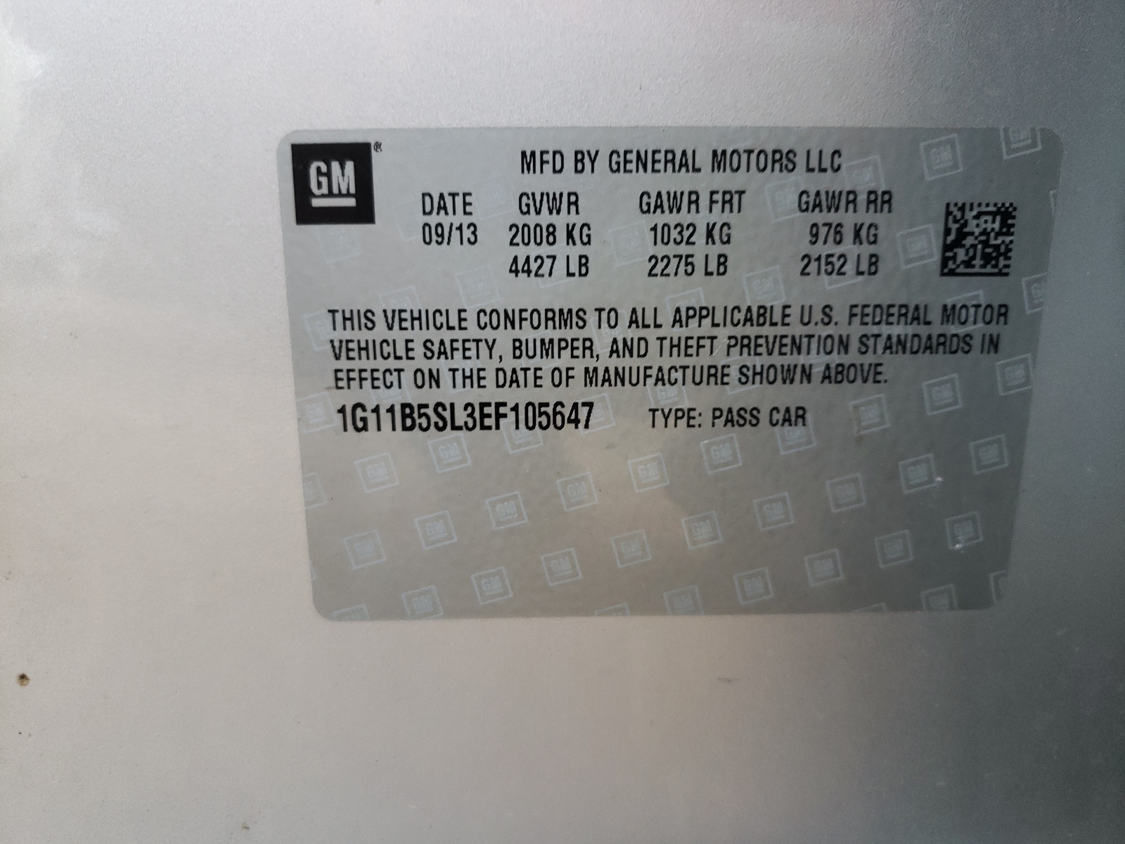 Photo 10 from auction – 2014 CHEVROLET MALIBU LS with VIN 1G11B5SL3EF105647