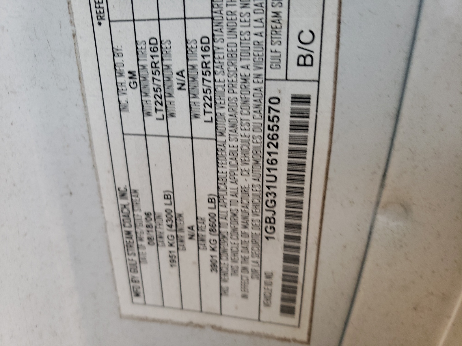 Photo 10 from auction – 2006 GULF STREAM CONQUEST with VIN 1GBJG31U161265570