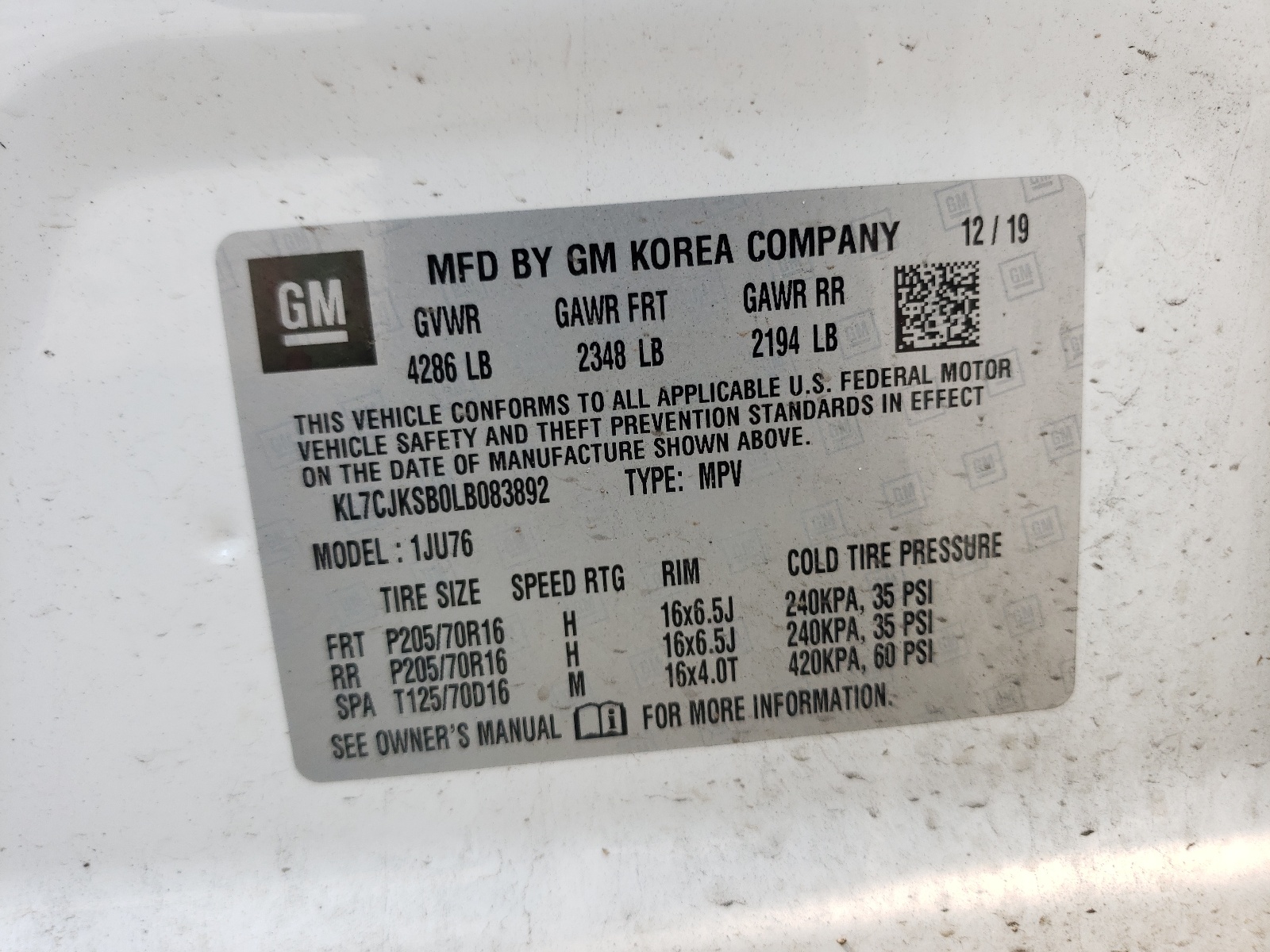 Photo 10 from auction – 2020 CHEVROLET TRAX LS with VIN KL7CJKSB0LB083892