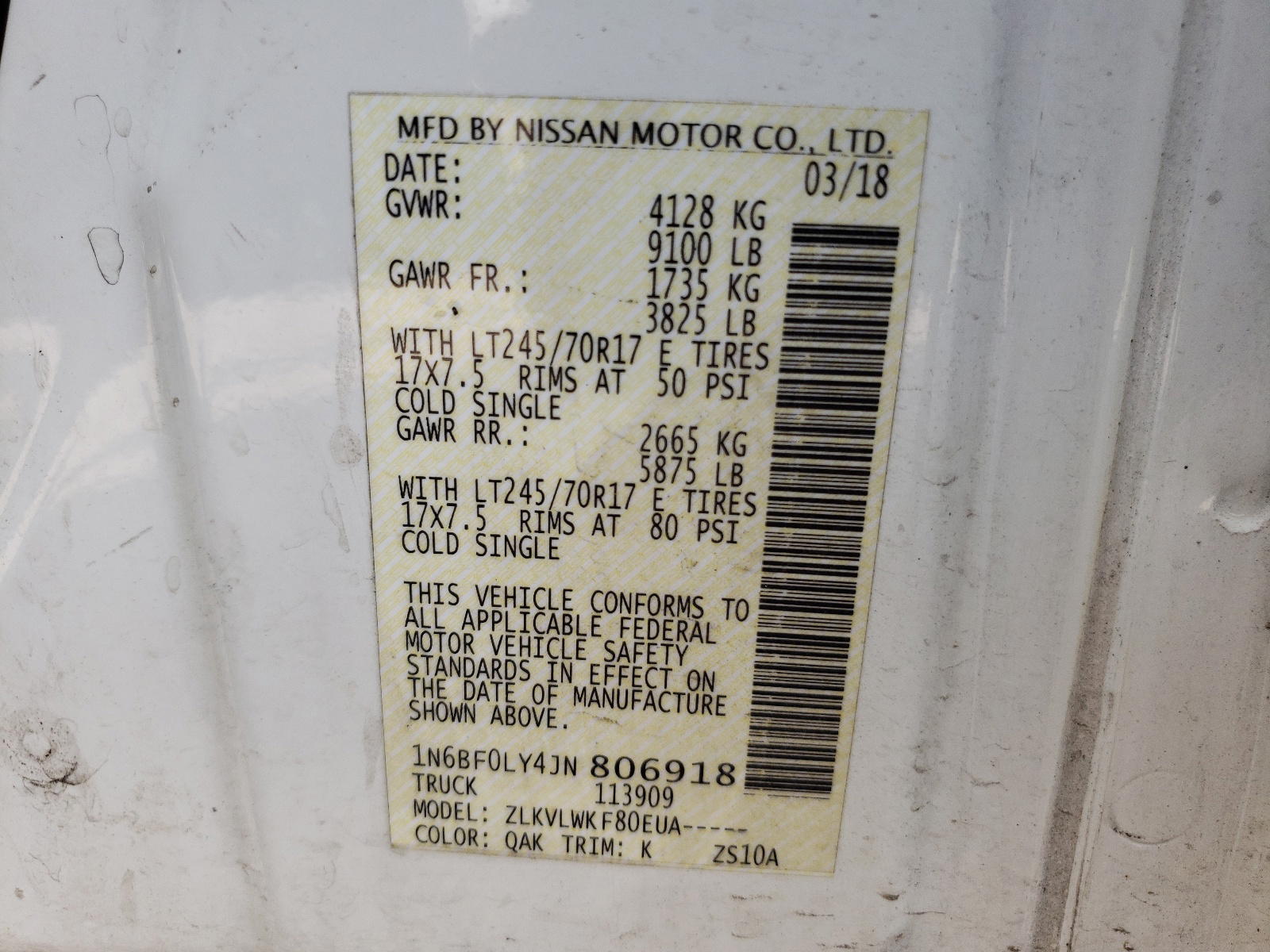 Photo 10 from auction – 2018 NISSAN VAN with VIN 1N6BF0LY4JN806918