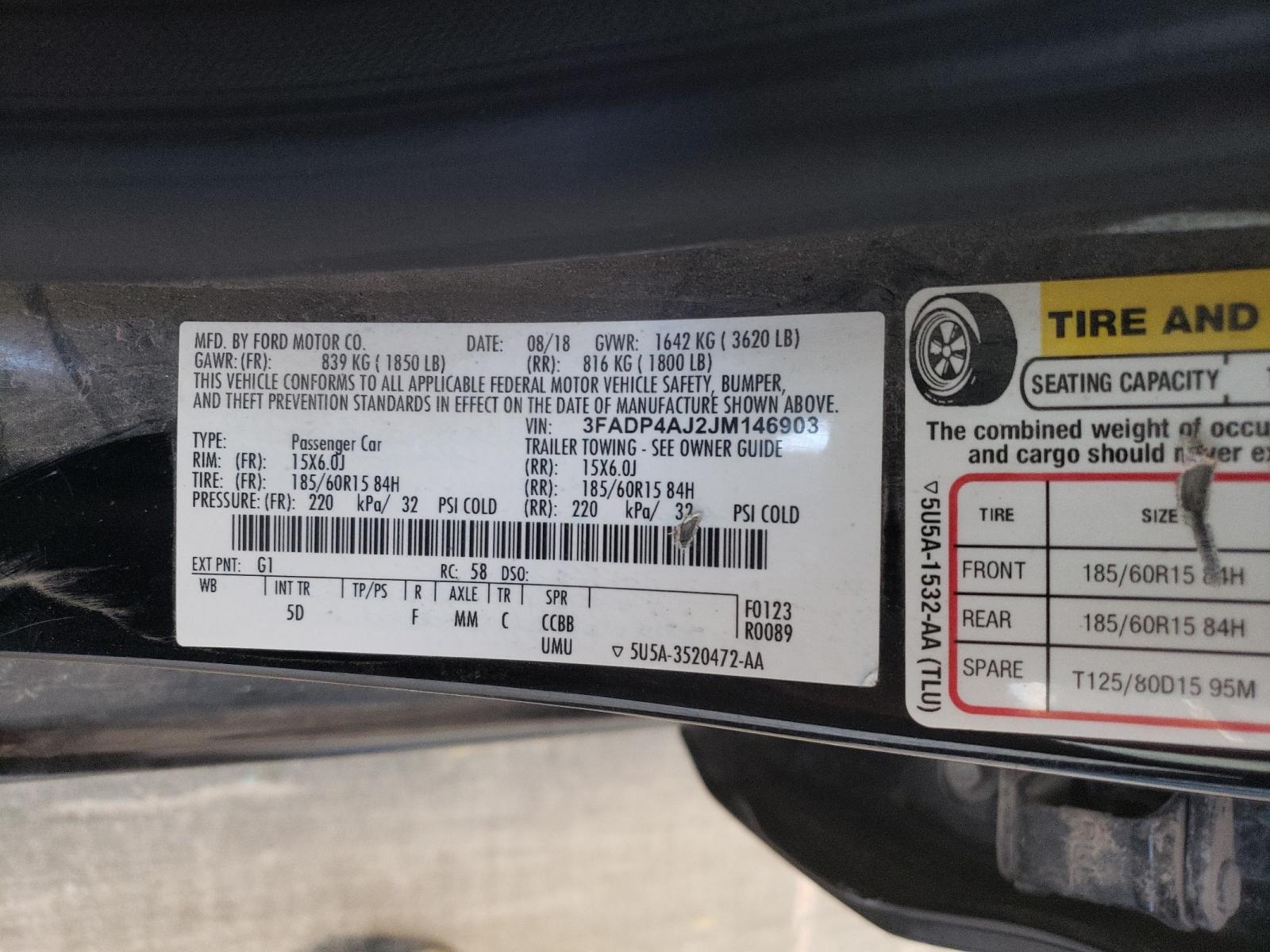 Photo 10 from auction – 2018 FORD FIESTA S with VIN 3FADP4AJ2JM146903