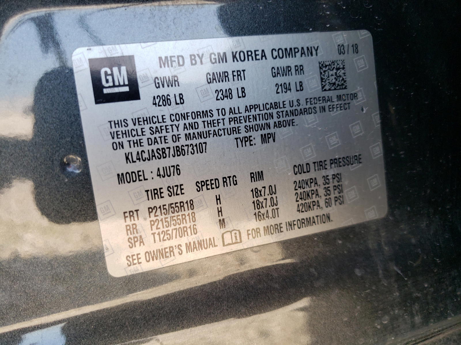 Photo 10 from auction – 2018 BUICK ENCORE PRE with VIN KL4CJASB7JB673107
