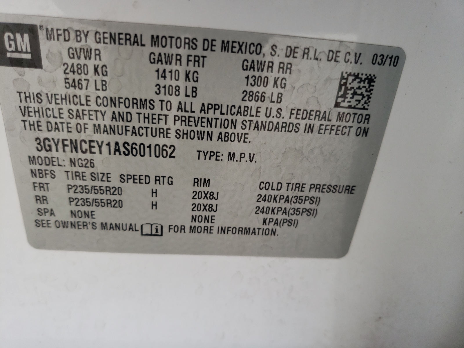 Photo 10 from auction – 2010 CADILLAC SRX PREMIU with VIN 3GYFNCEY1AS601062