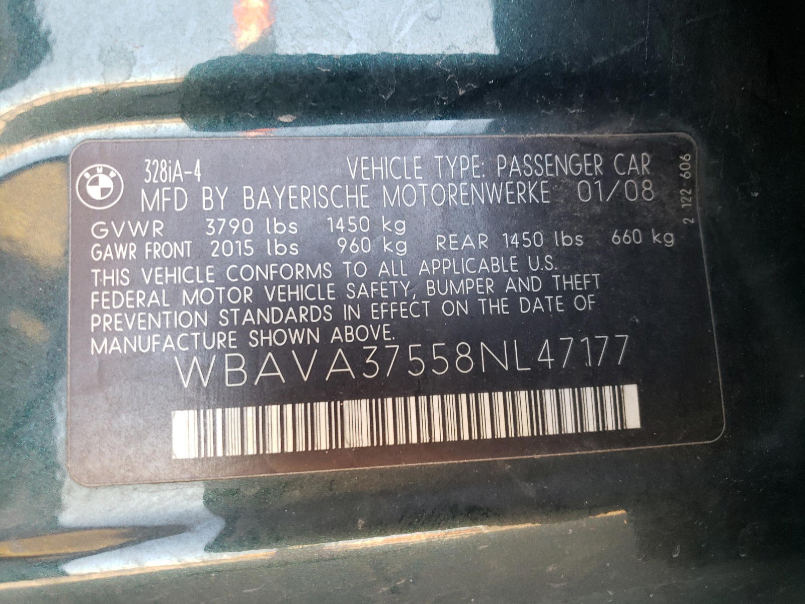 Photo 10 from auction – 2008 BMW 328 I with VIN WBAVA37558NL47177