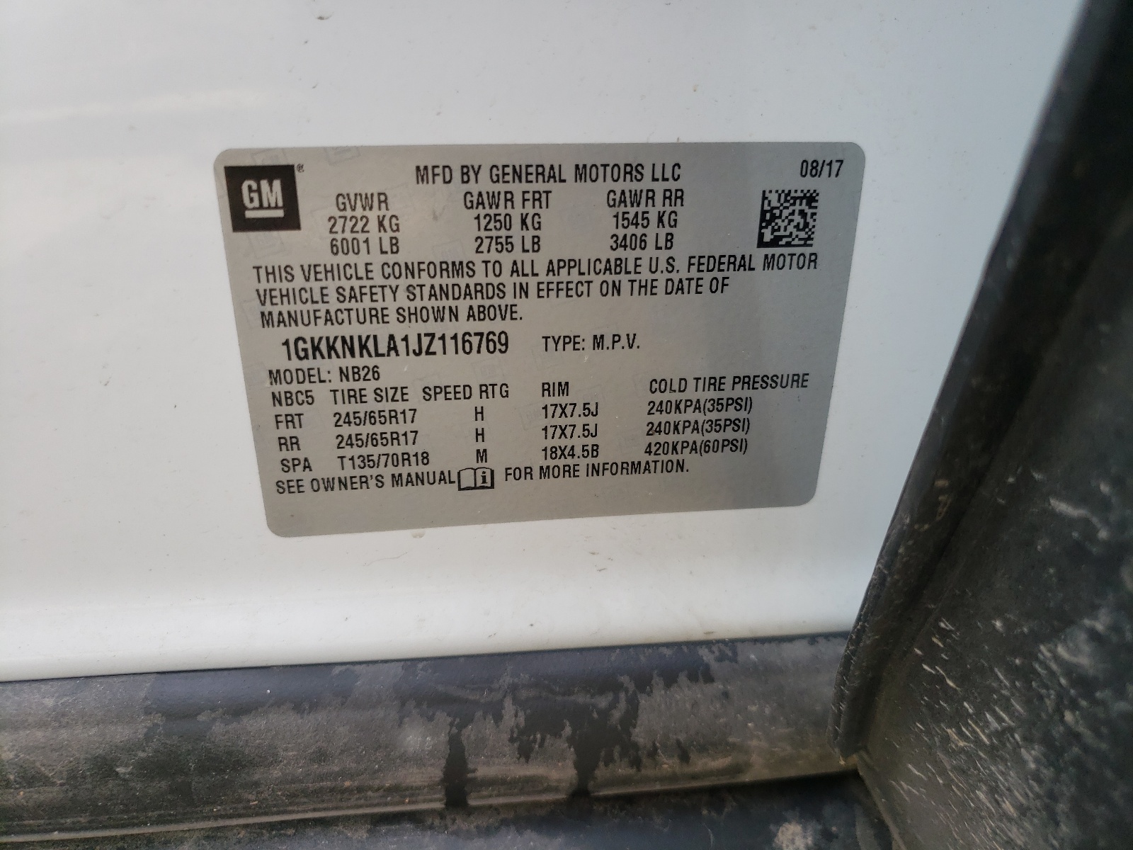 Photo 10 from auction – 2018 GMC ACADIA SLE with VIN 1GKKNKLA1JZ116769