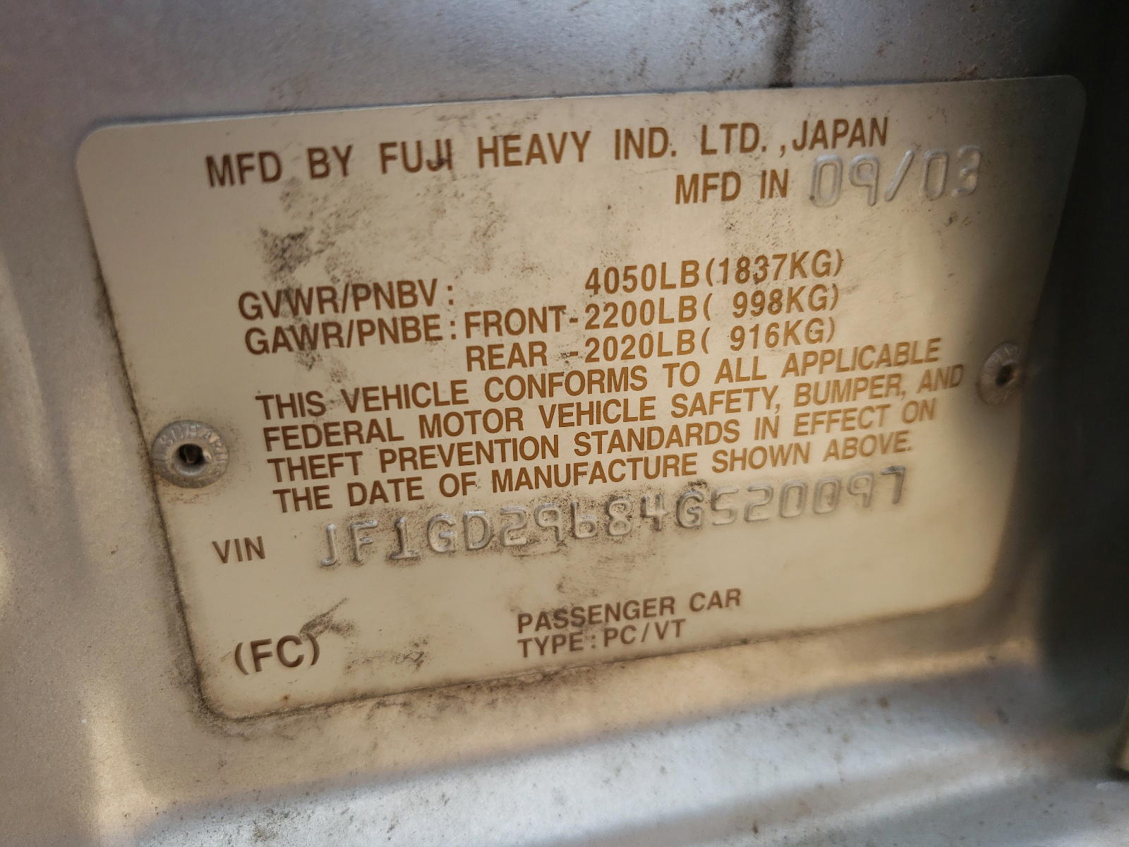 Photo 10 from auction – 2004 SUBARU IMPREZA WR with VIN JF1GD29684G520097