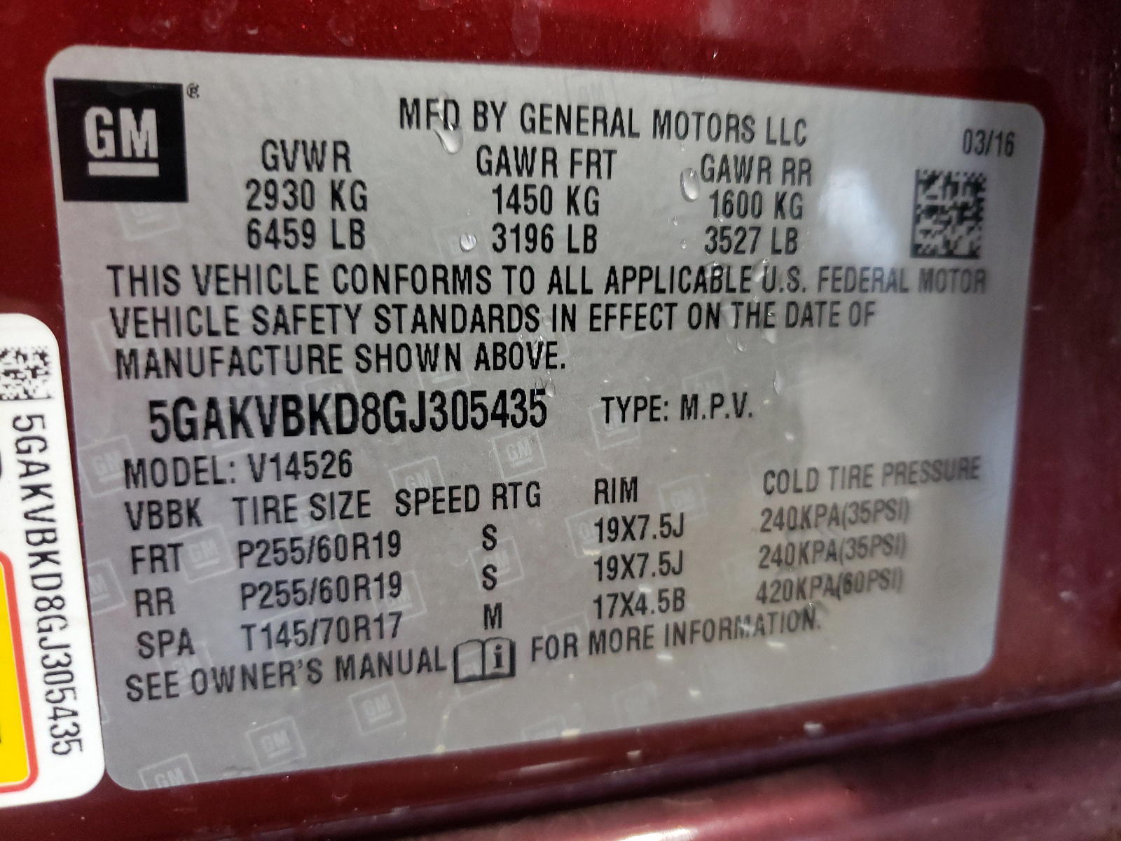 Photo 10 from auction – 2016 BUICK ENCLAVE with VIN 5GAKVBKD8GJ305435