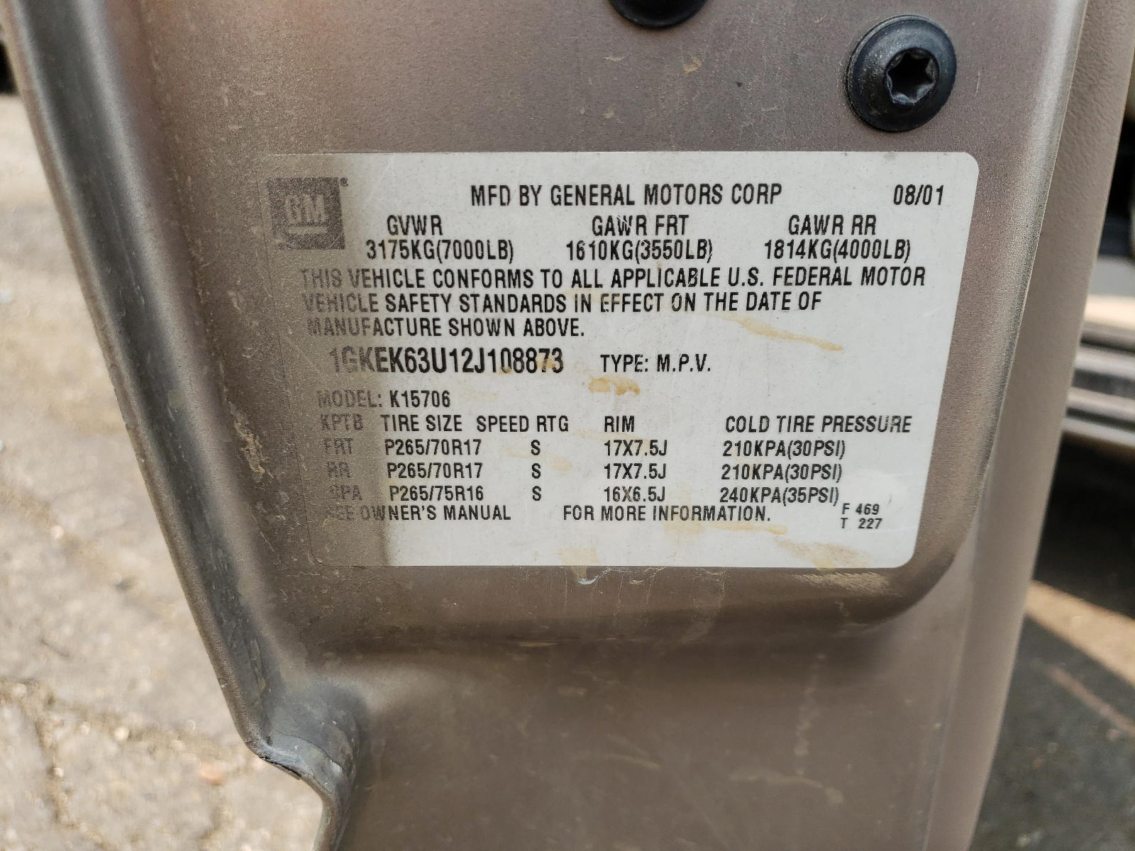 Photo 10 from auction – 2002 GMC DENALI with VIN 1GKEK63U12J108873