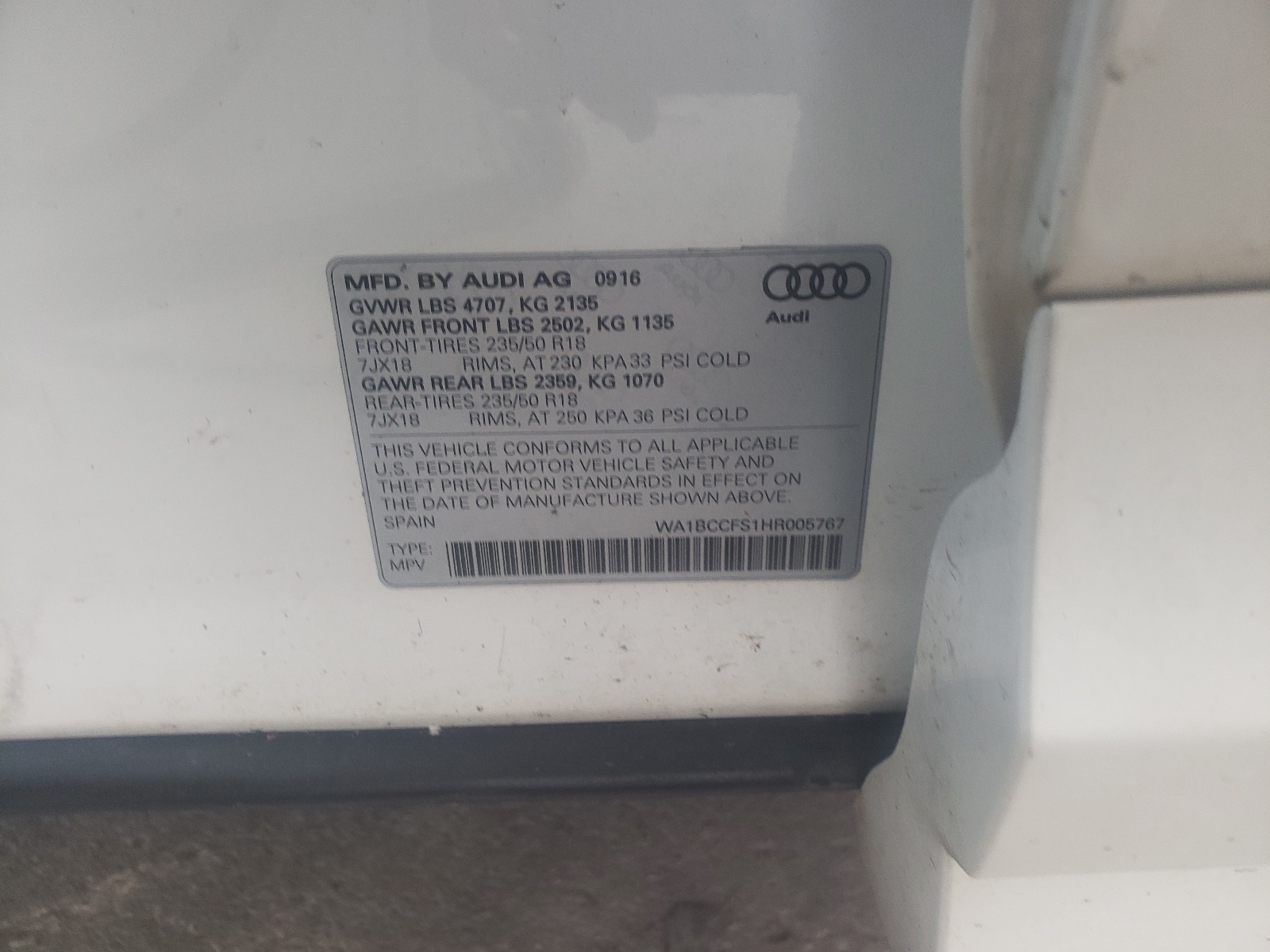 Zdjęcie 10 z aukcji – 2017 AUDI Q3 PREMIUM z VIN WA1BCCFS1HR005767