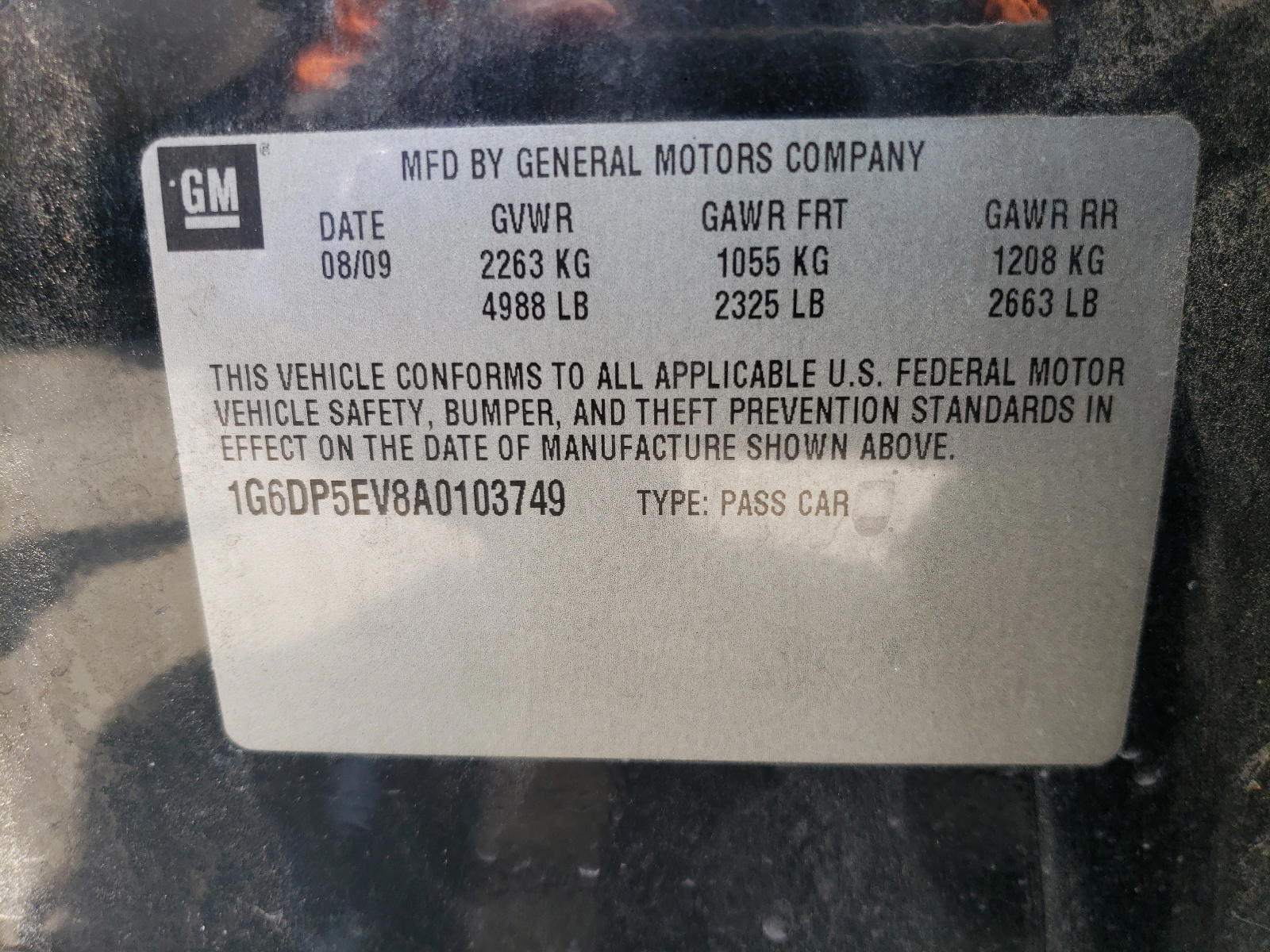 Photo 10 from auction – 2010 CADILLAC CTS PREMIU with VIN 1G6DP5EV8A0103749