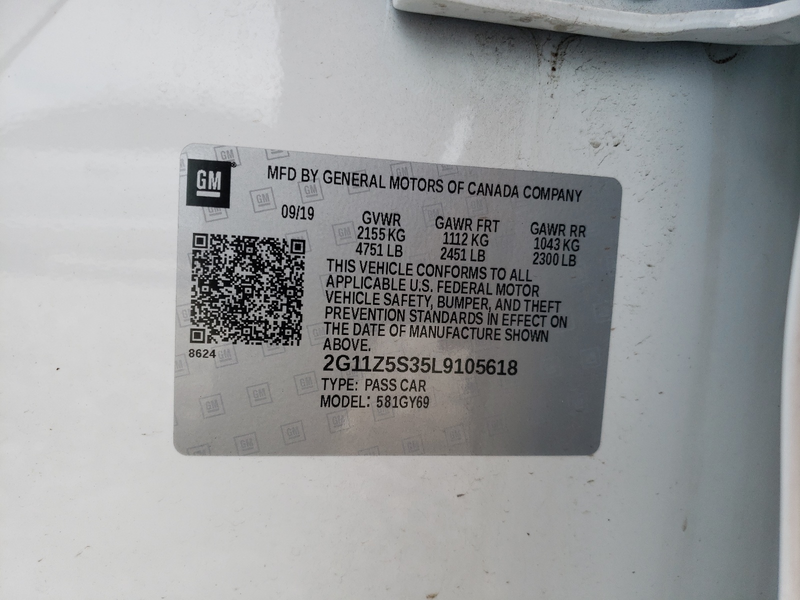 Photo 10 from auction – 2020 CHEVROLET IMPALA LT with VIN 2G11Z5S35L9105618