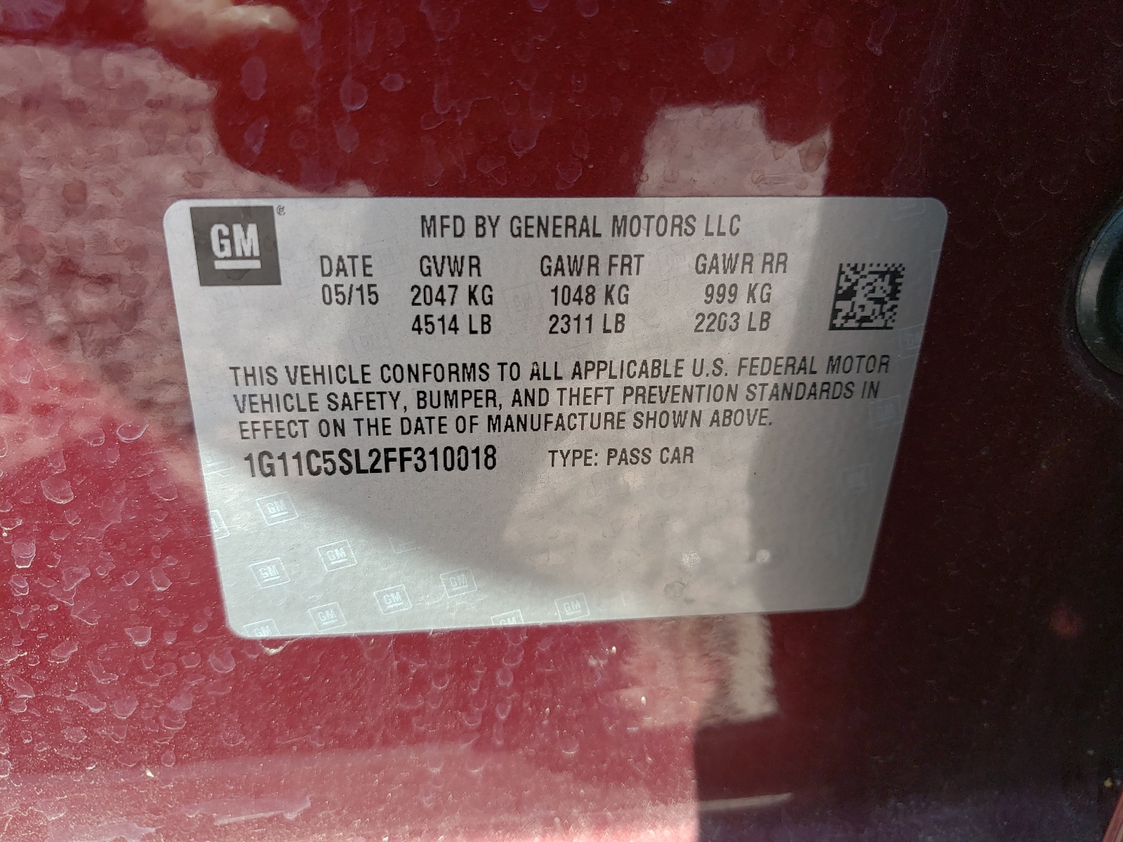 Photo 10 from auction – 2015 CHEVROLET MALIBU 1LT with VIN 1G11C5SL2FF310018