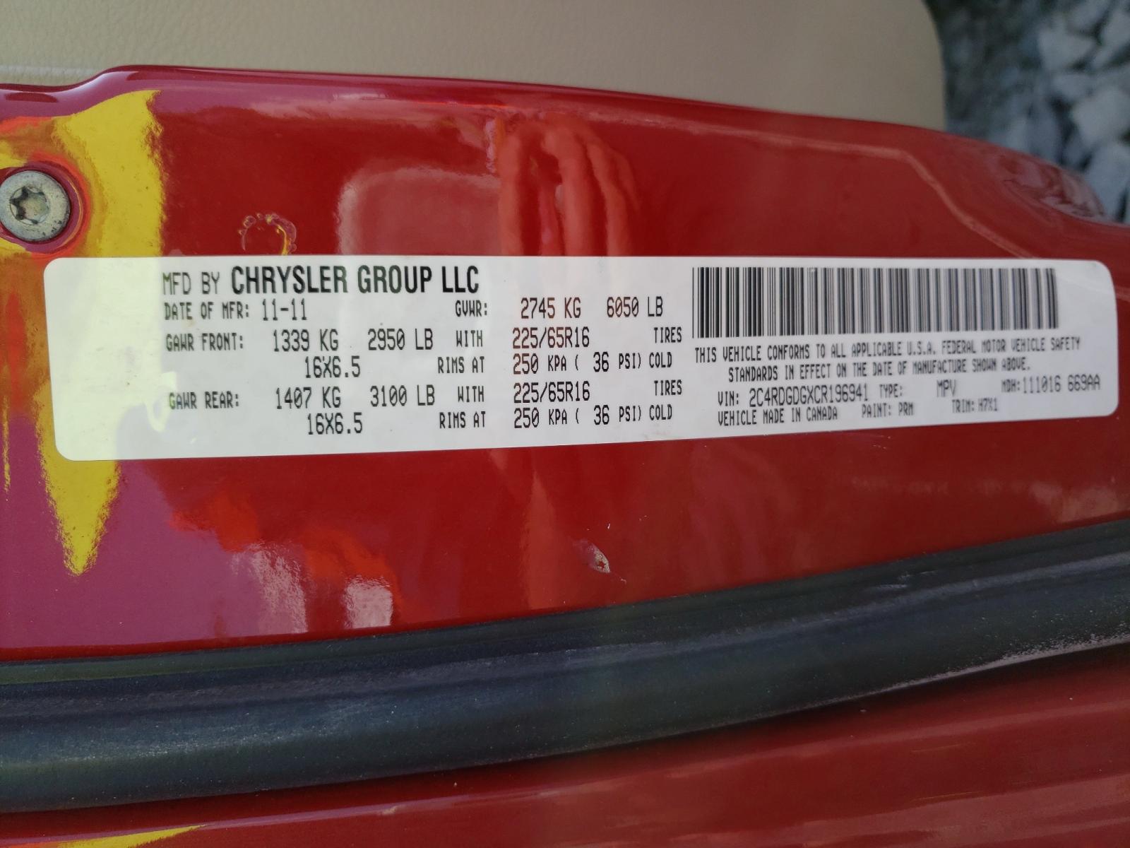 Photo 10 from auction – 2012 DODGE GRAND CARA with VIN 2C4RDGDGXCR196941
