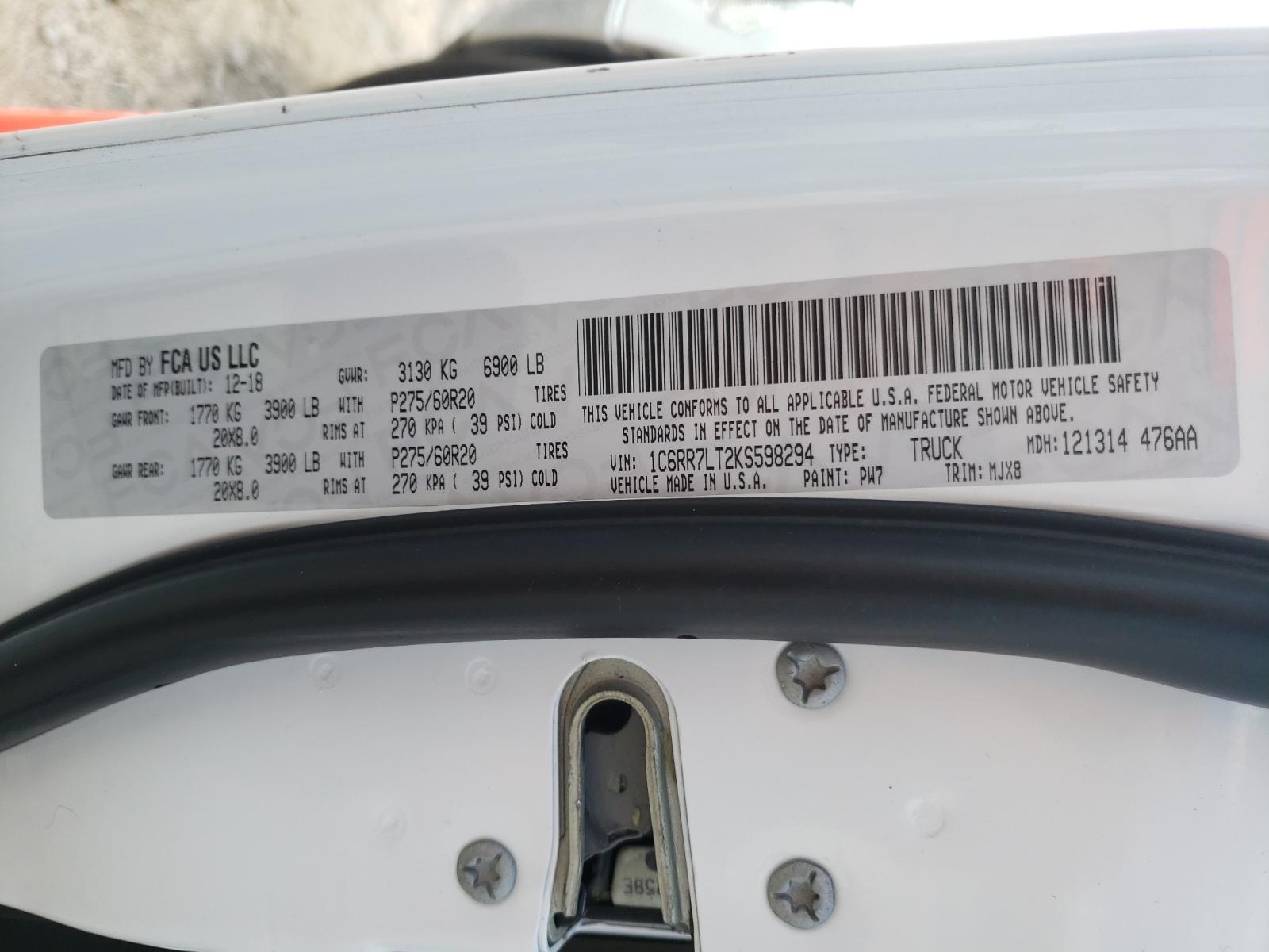 Photo 10 from auction – 2019 RAM 1500 CLASS with VIN 1C6RR7LT2KS598294