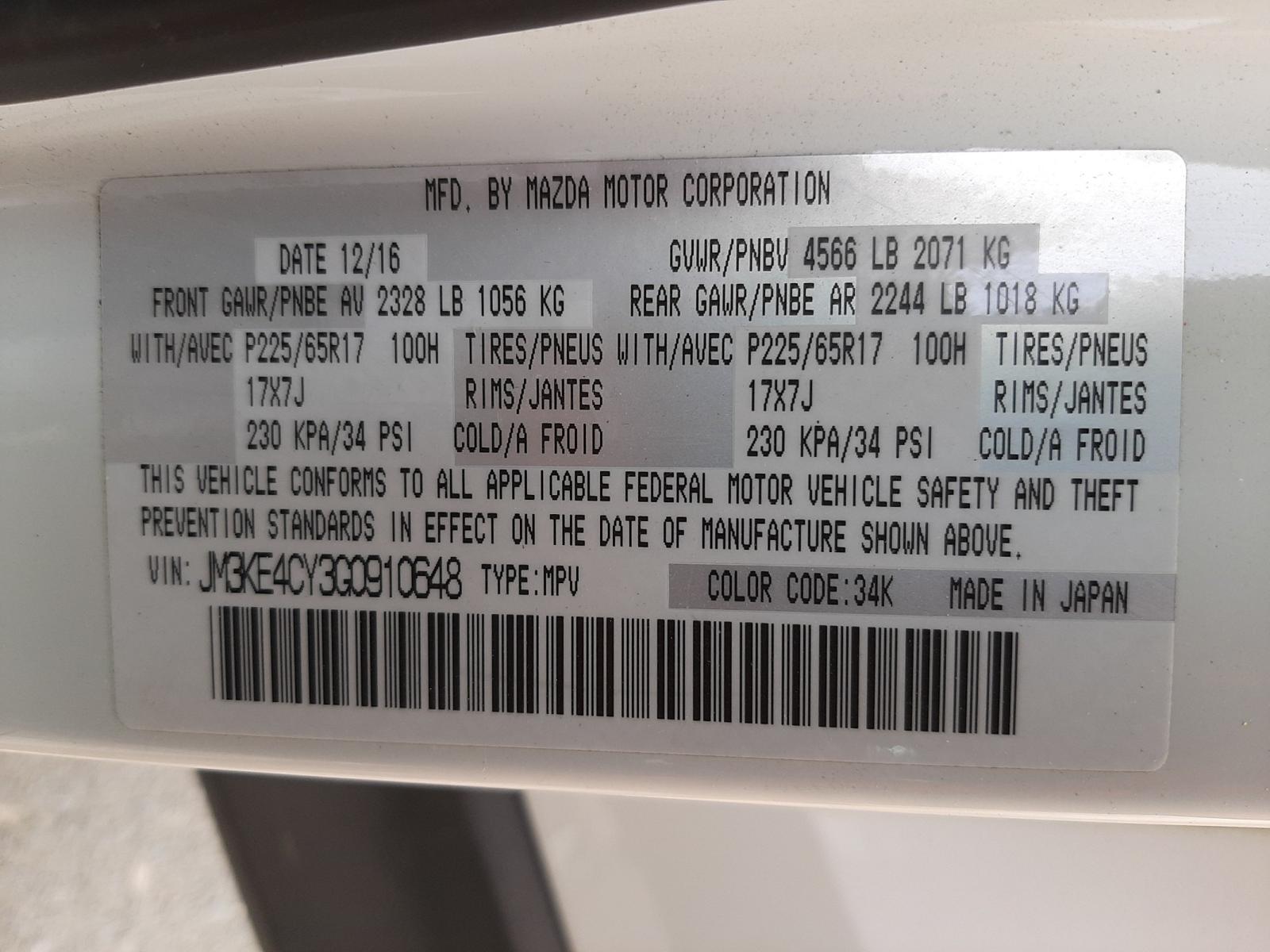 Photo 10 from auction – 2016 MAZDA CX-5 TOURI with VIN JM3KE4CY3G0910648